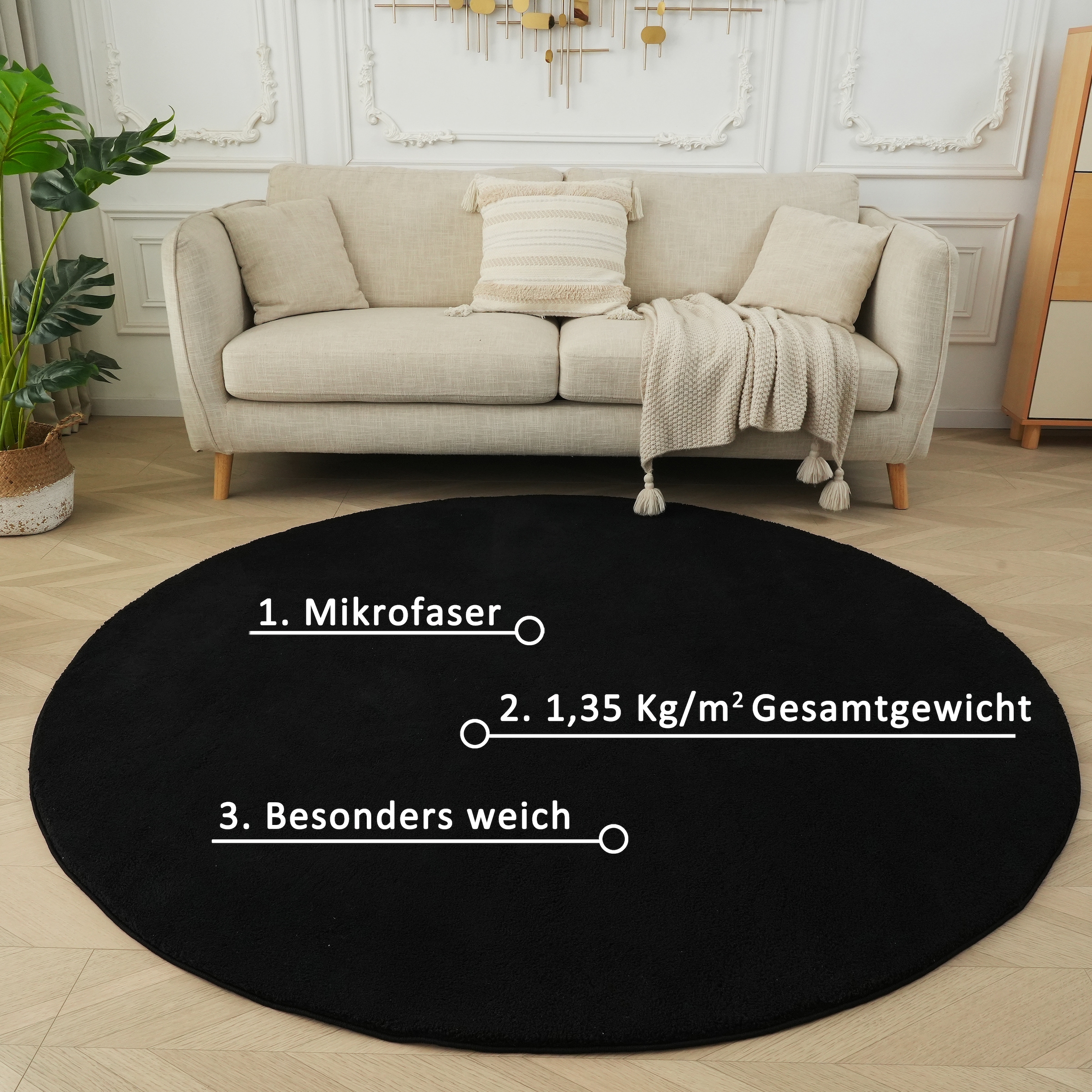 OTTO home Teppich »Cali« rund 16 mm Höhe Uni-Farben, kuschelig, & weich, waschbar, Wohnzimmer, Schlafzimmer