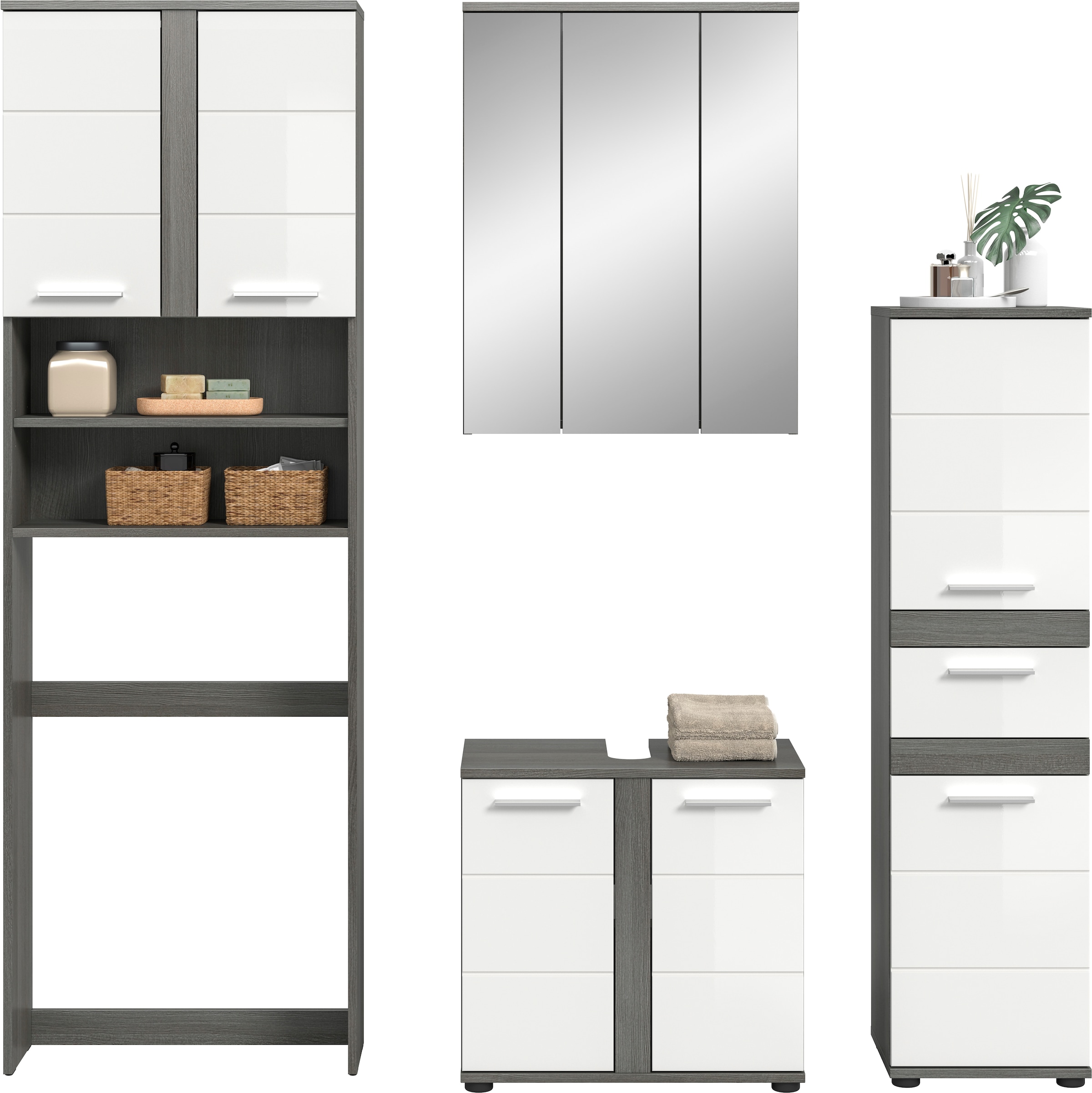 welltime Badmöbel-Set »LUCCA, 4-tlg. Badkombination, viel Stauraum, modernes Design« 4 Stk. tlg.