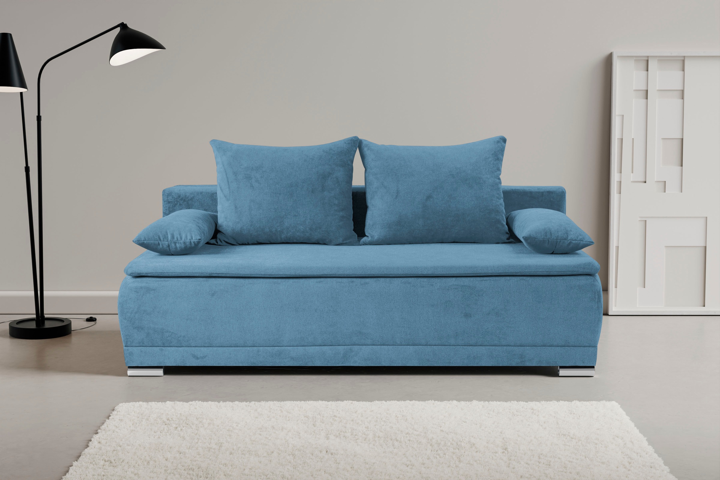 WERK2 Schlafsofa "Biggi 206 cm komfortabel und modern" Struktur weich, Schlaffunktion, Bettkasten