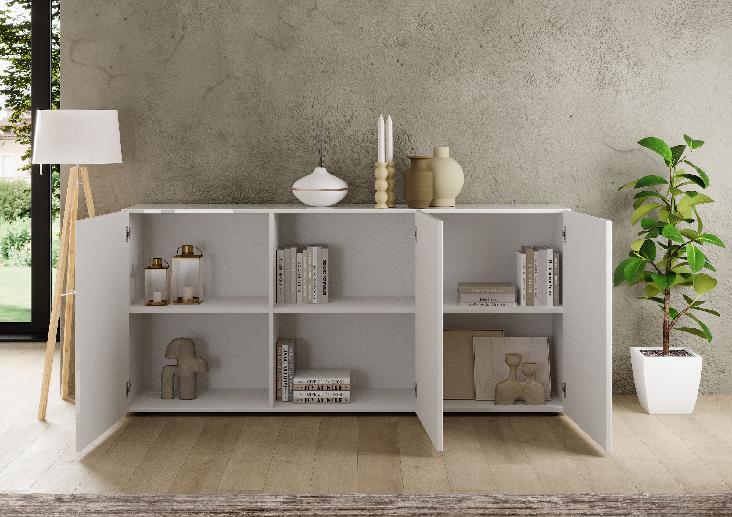 INOSIGN Sideboard »Rio Breite 181 cm, Kommode mit 3 Türen, Anrichte,«, geriffelte Front, modern u. elegant, viel Stauraum