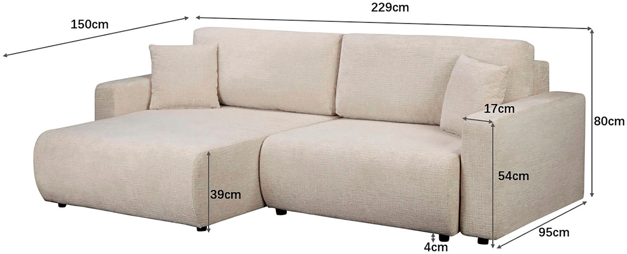 OTTO home Ecksofa »TILLIE L-Form, 229 cm - OTTO. Verlässliche Qualität.« Schlaffunktion (132/194), Bettkasten, Struktur-Bezug