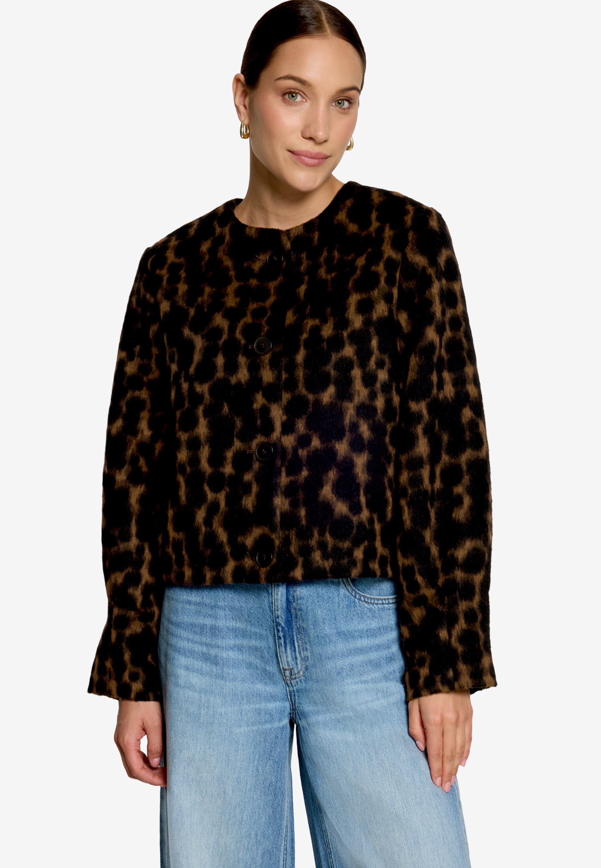 ZERO Damen Kurzblazer, braun, Gr. 38, gemustert, Web, Obermaterial: 79% Polyester, 14% Polyacryl, 3% Polyamid, 2% Wolle, 1% Baumwolle, 1% Viskose,