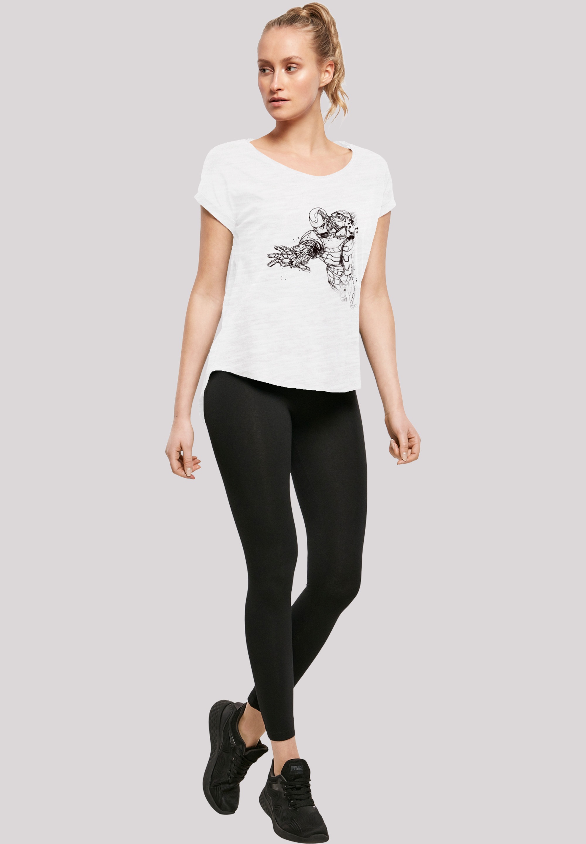 F4NT4STIC T-Shirt »Marvel Avengers Iron Man Mono Line«, Damen,Premium Merch,Lang,Longshirt,Logo Print