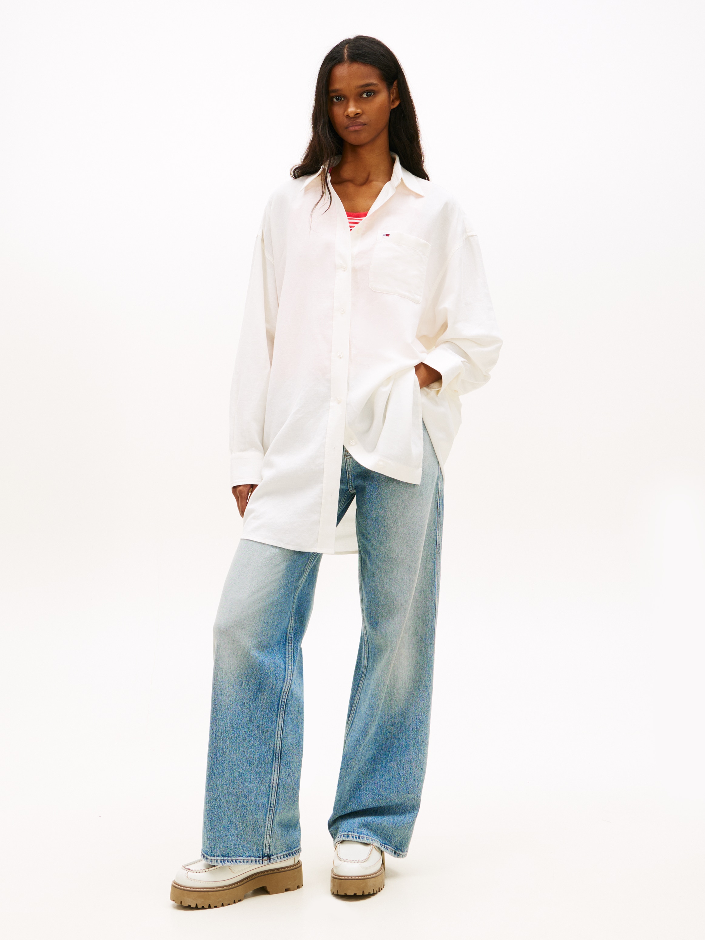 Tommy Jeans Hemdblusenkleid »TJW LINEN SHIRT DRESS EXT« Brusttasche | Eingrifftaschen Oversized, mit Knopfleiste