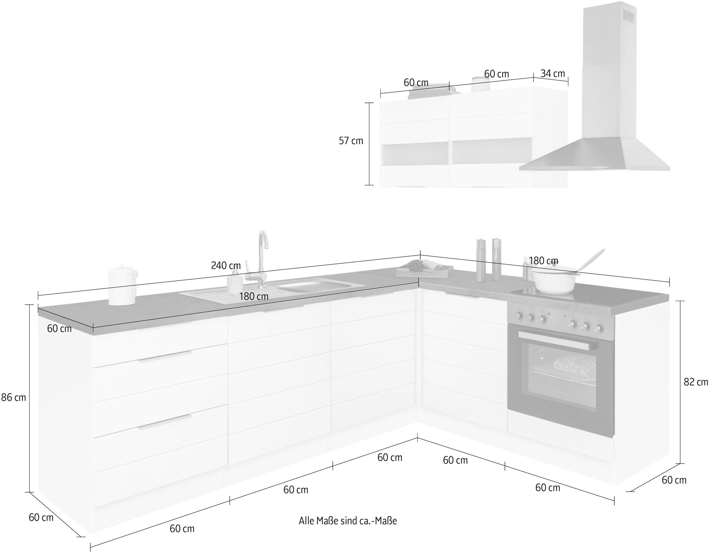 KOCHSTATION Winkelküche »KS-Luhe«, Stellbreite 240x180 cm, wahlweise mit oder ohne E-Geräten, MDF-Fronten