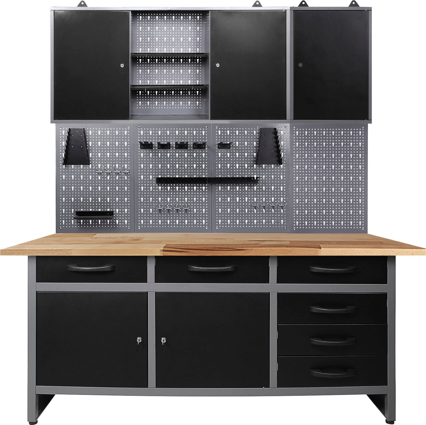 ONDIS24 Werkstatt-Set, B:160cm H:205cm T:60cm, schwarz, Werkbänke, 160 cm