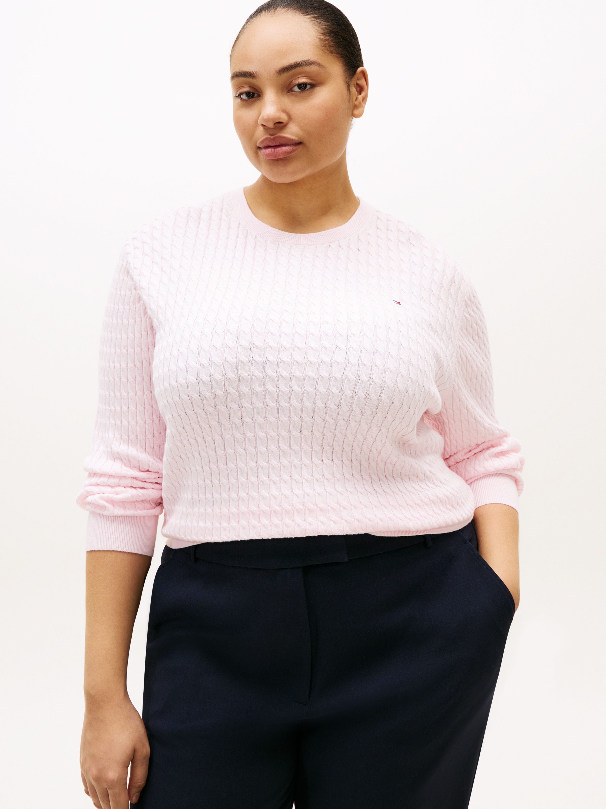 Tommy Hilfiger Curve "CRV CO CABLE FINE GG CNK SWEATER" in großen Größen, mit Zopfmuster