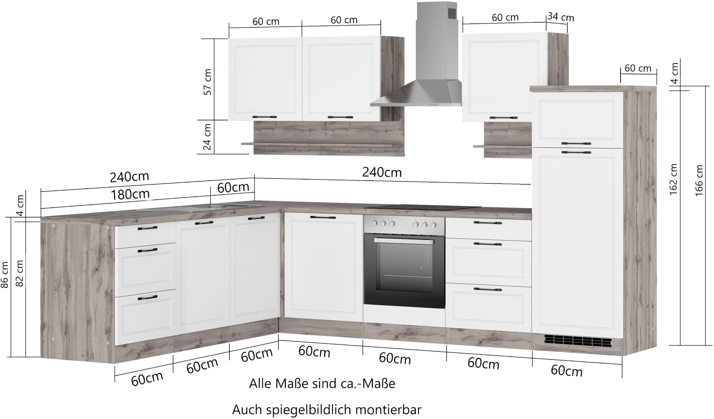 Kochstation Küche »KS-Lana«, Stellbreite 240/300 cm, wahlweise mit oder ohne E-Geräte