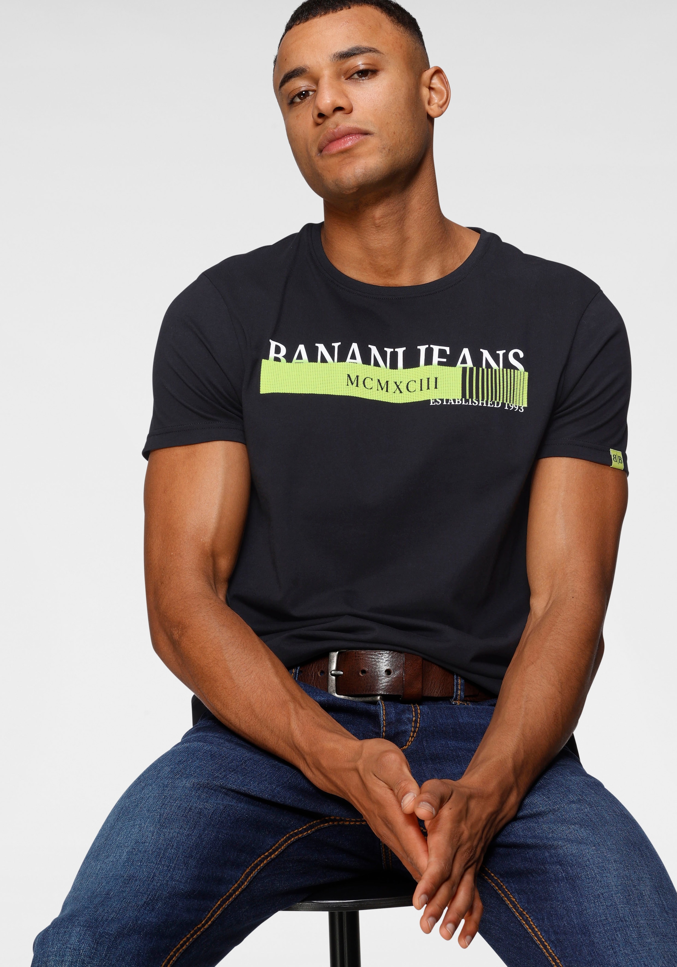 Bruno Banani 1100000002199 kurze Ärmel, schmale Passform, bedruckt, Rundhalsausschnitt