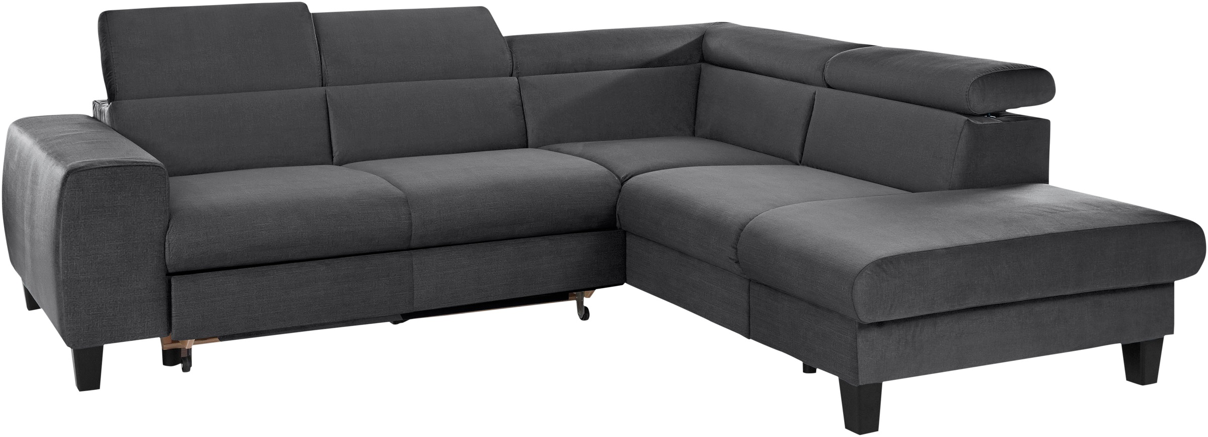 Ecksofa COTTA "Morven L-Form", grau (schwarzgrau), B:249cm H:75cm T:207cm, Microfaser PRIMABELLE (100% Polyester);Flachgewebe (100% Polyester);Samtvelours (100% Polyester), Sofas, Ecksofa, wahlweise mit Bettfunktion, Bettkasten & Wireless-Charger 9