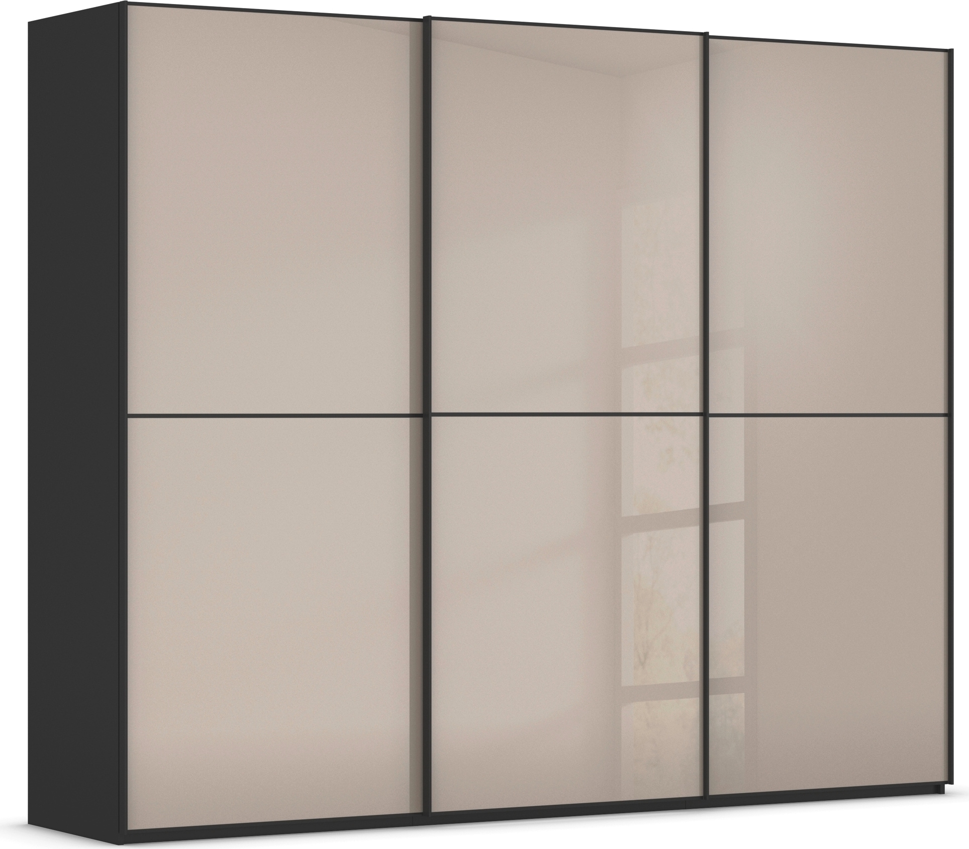 rauch Schwebetürenschrank "Kleiderschrank Schrank Garderobe Schlafzimmerschrank SCALE-DUO" edle zweigeteilte Türen Glas-Front mit 3 Zierleisten MADE IN GERMANY
