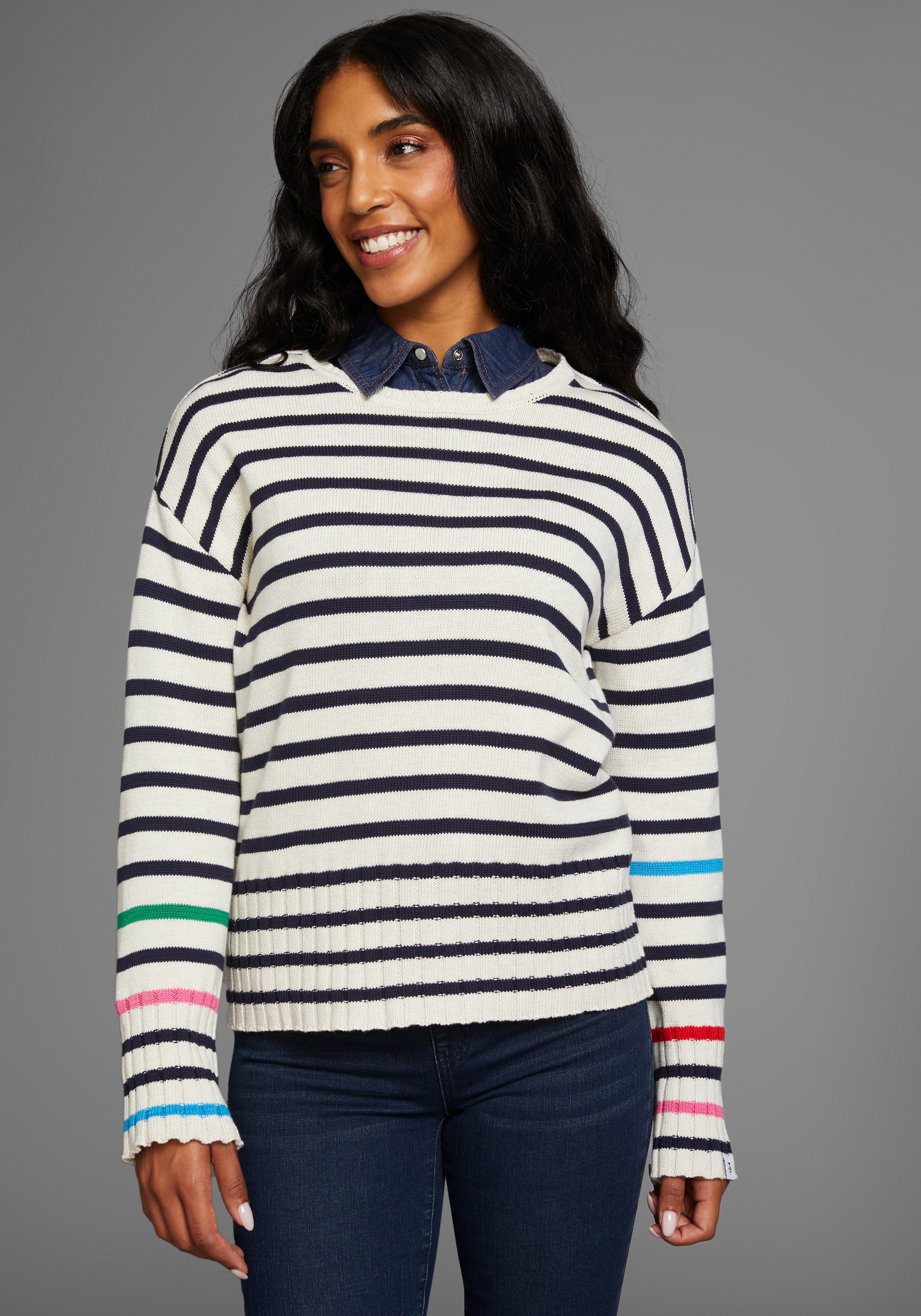 DELMAO Strickpullover mit bunten Akzentstreifen günstig online kaufen