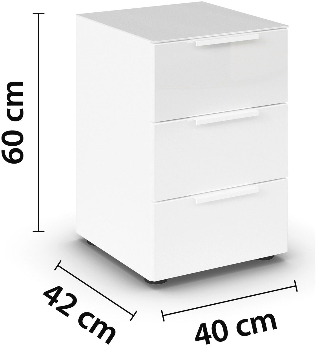 rauch Nachtkommode »Nachttisch Nachtschrank Nachtkonsole FLIPP mit Glasfront« Breite 40 cm,  mit 3 Schubladen und Soft-Close-Funktion, Oberboden und Front Glas