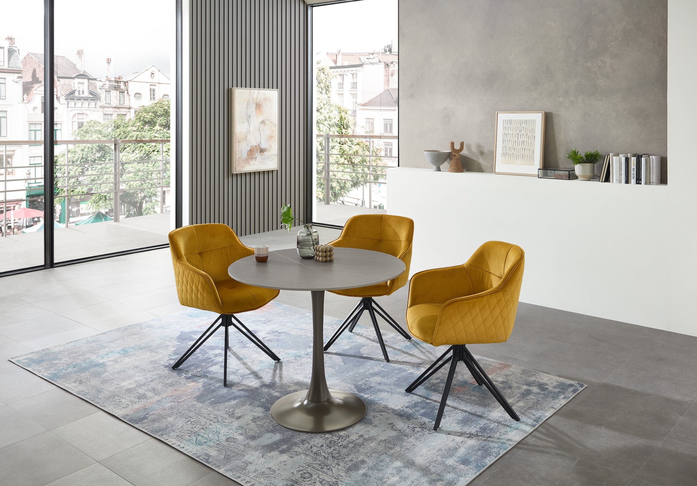 Stolkom Esstisch »Josh Esszimmertisch rund Keramik, marmoriert, BxH 90x75 cm«, Keramikoberfläche marmoriert, Wahlweise in weiß, grau oder schwarz