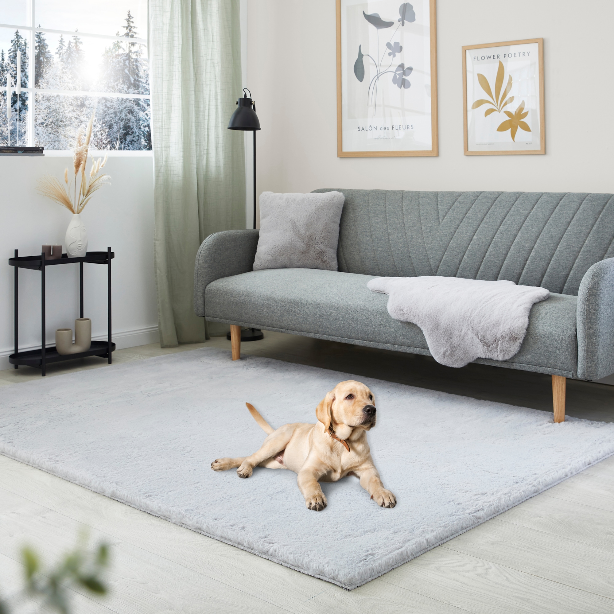 Hochflor-Teppich OTTO HOME "Lugano", grau, B:120cm H:30mm L:170cm, Polyester, Teppiche, Kunstfell, Uni Farben, sehr weich & kuschelig