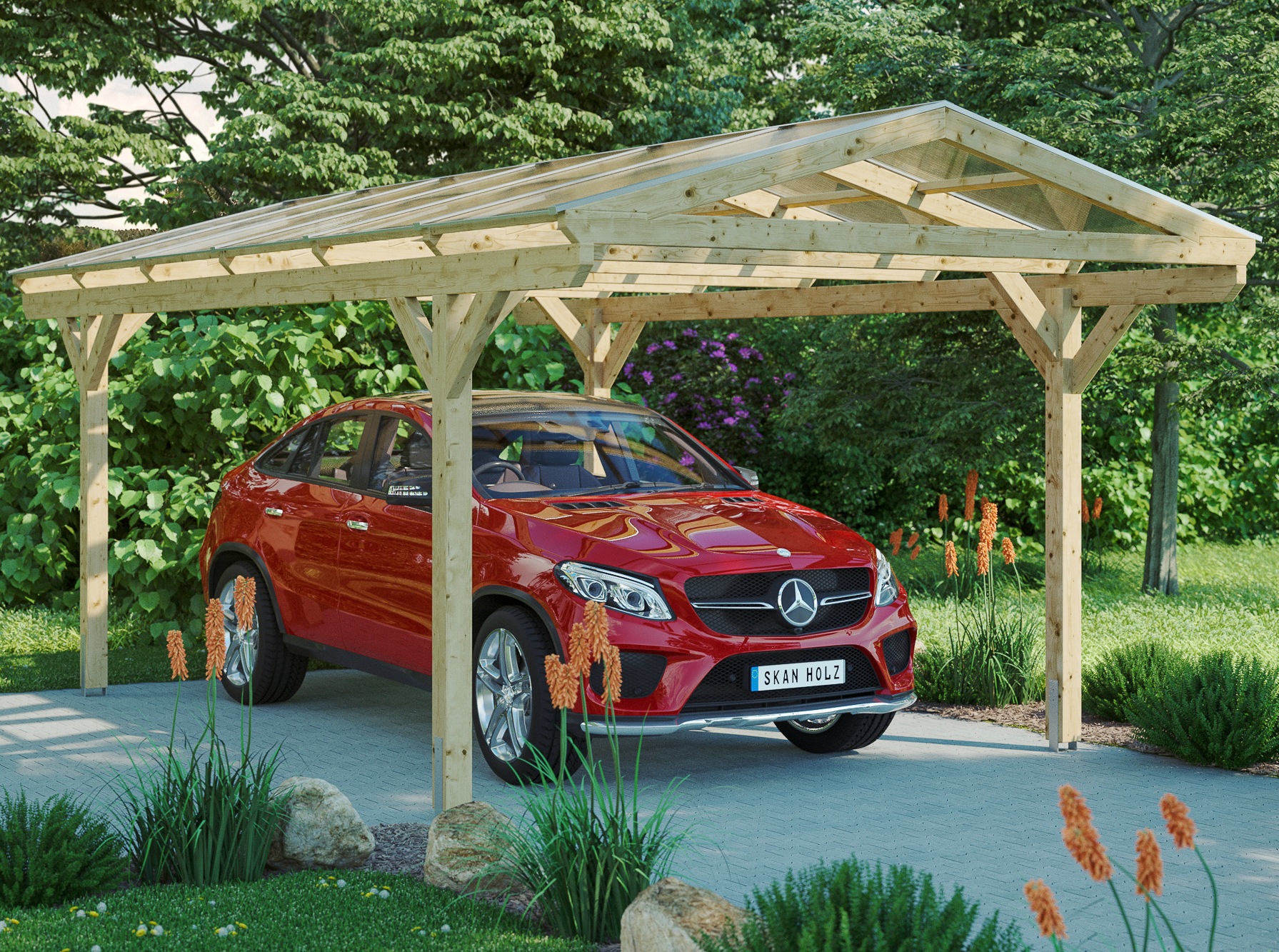 Skanholz Einzelcarport "Westerwald", Leimholz-Nordisches Fichtenholz, 326 cm, natur