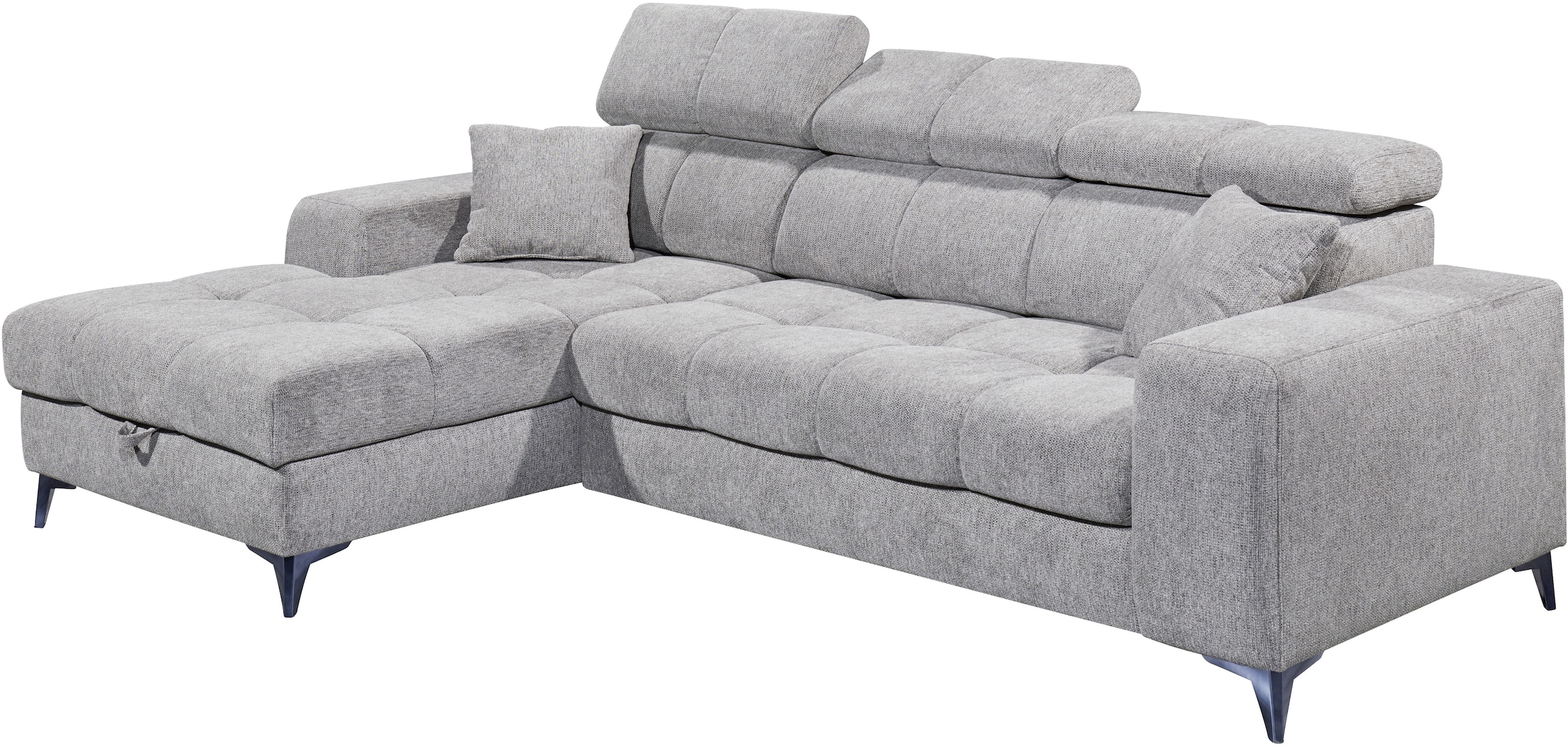 ED EXCITING DESIGN Ecksofa »Sydney L-Form mit Bettfunktion, Bettkasten, Kopfteilverstellung«, motorischer Sitztiefenverstellung, USB-Port & 2 Zierkissen
