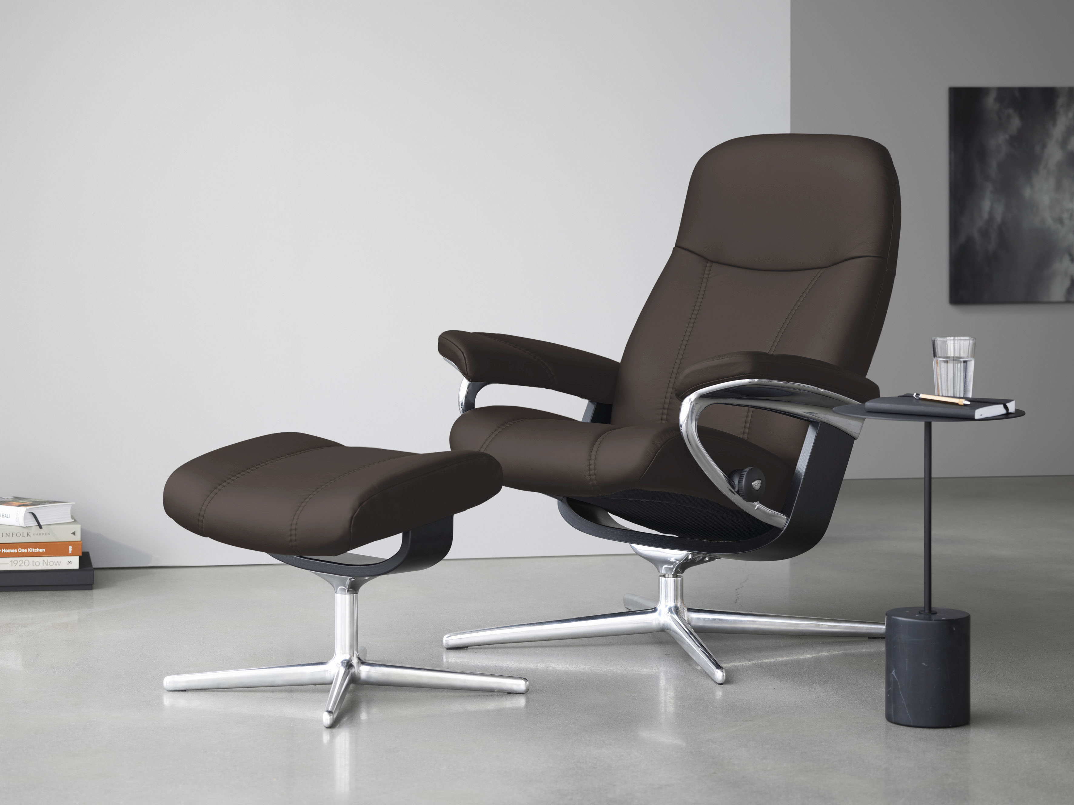 Stressless Relaxsessel "Consul" mit Cross Base, Größe S, M & L, Holzakzent Schwarz