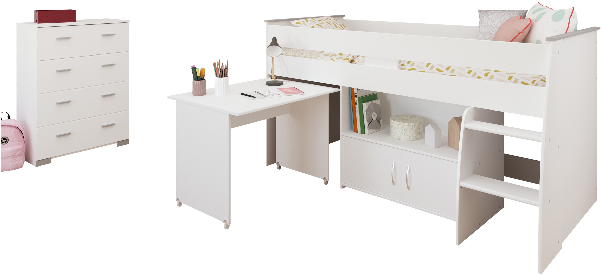 Parisot Jugendzimmer-Set »Parisot Kinderzimmer Reverse 13«, (2 tlg.), integrierte Schreibtisch, kommode und integrierte Leiter