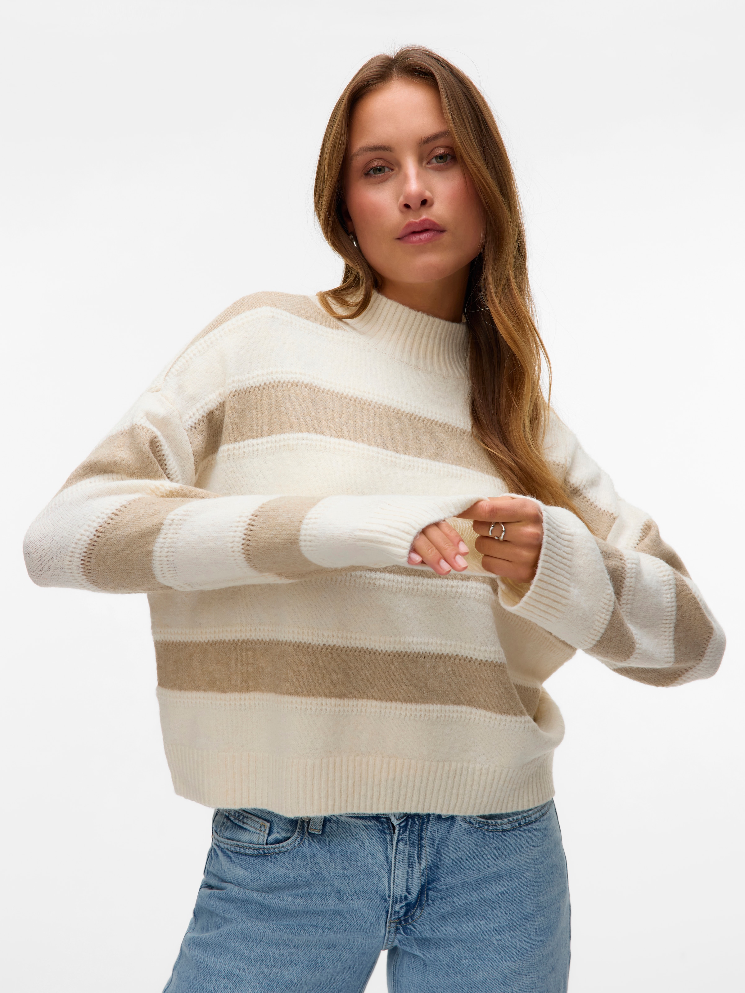 Vero Moda Strickpullover »VMINEZ LS HIGHNECK SHORT PULLOVER BOO«