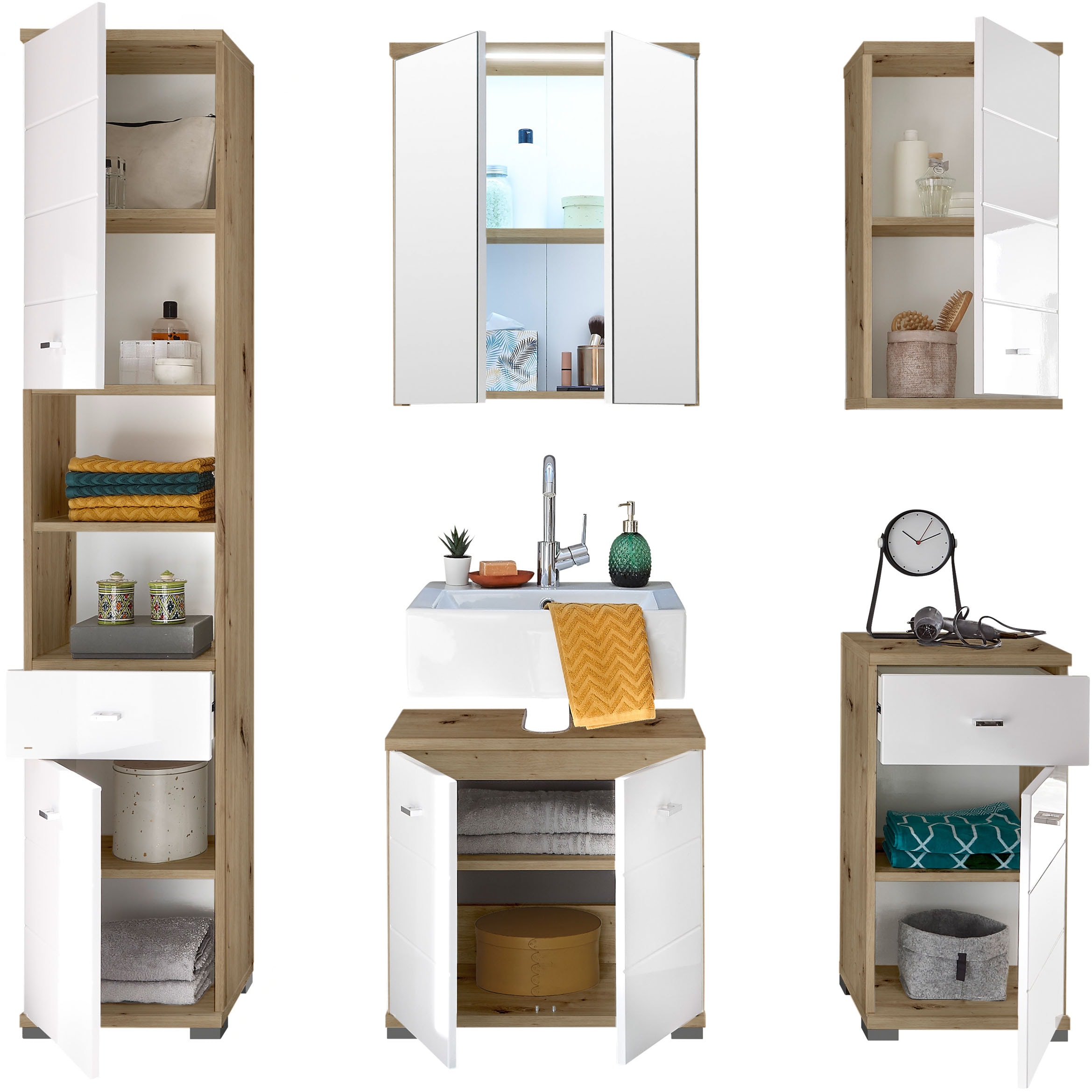 BASIC by Balculina Waschbeckenunterschrank »Pool, Badezimmerschrank BxHxT 60x57x31«, (1 St.), Breite 60cm, Tür L/R montierbar