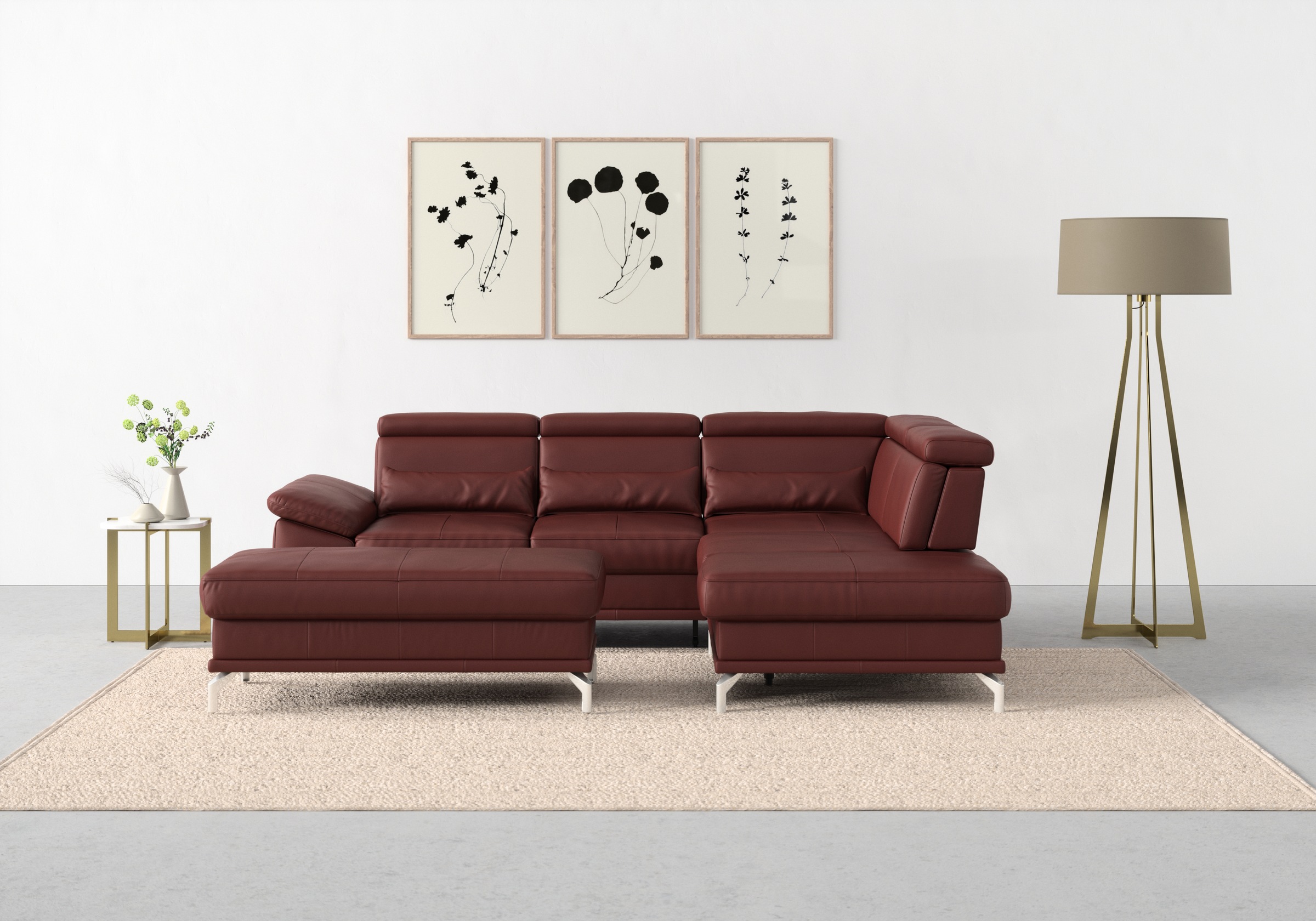 sit&more Ecksofa »Cabrio L-Form, mit Sitztiefenverstellung, Arm- und Kopfteilverstellung«, 3 Nierenkissen, Federkern, optional Bettfunktion und Stauraum