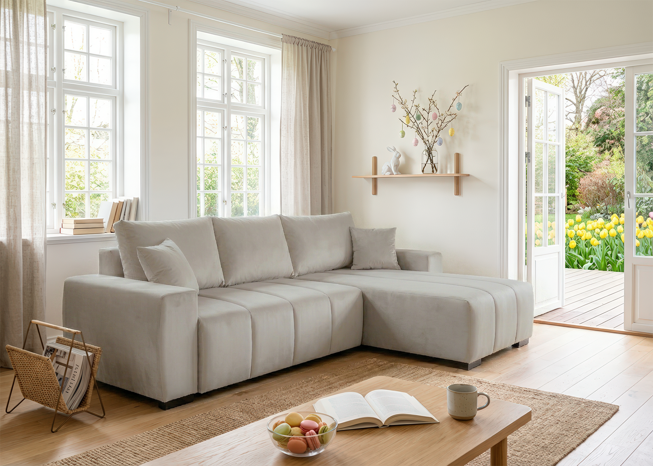Home affaire Ecksofa "Bello L-Form, B: 256 cm" Bettfunktion, Bettkasten & 2 Zierkissen, Federkern