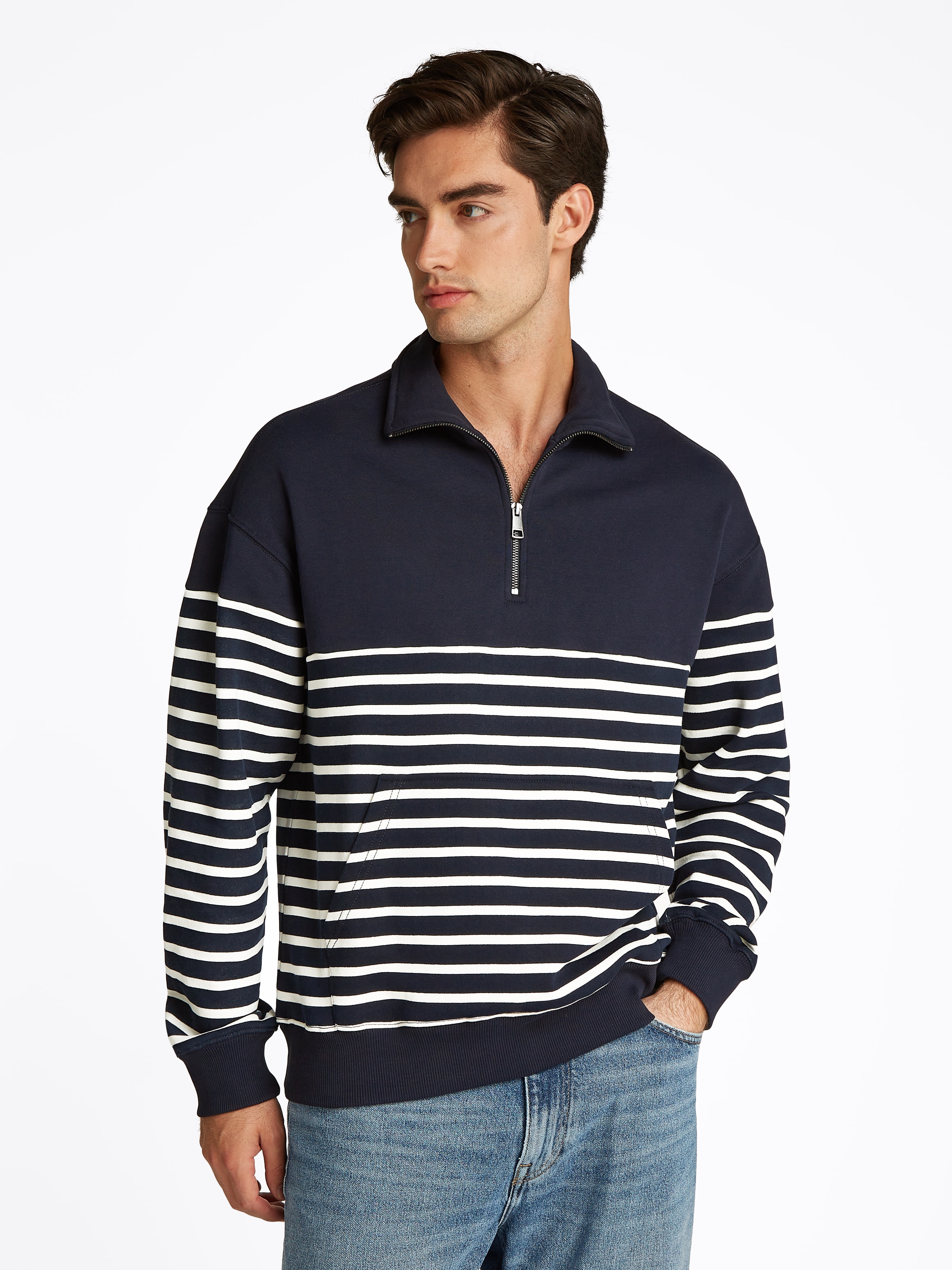 Tommy Hilfiger Sweatshirt "PLACED STRIPE 1/4 ZIP", Mit Rundhalsausschnitt günstig online kaufen