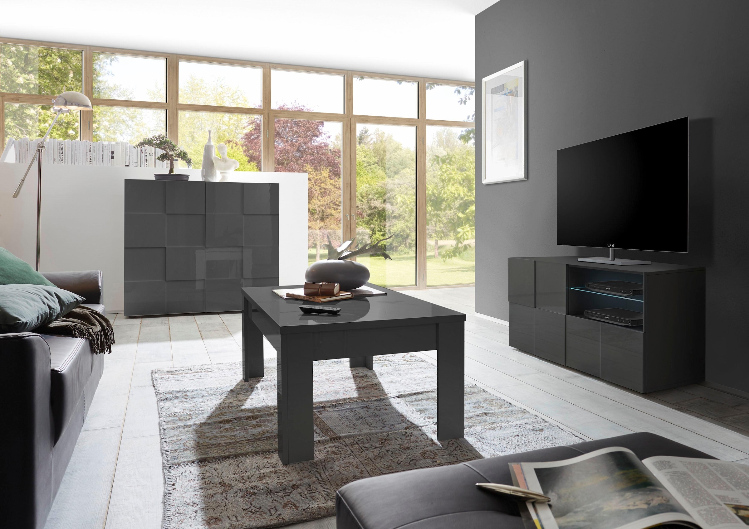 INOSIGN Highboard »Dama Höhe 111 cm, Breite 121 cm, Kommode 2 Türen, Hochkommode«, Front in 3D-Optik, viel Stauraum, verschiedene Farben