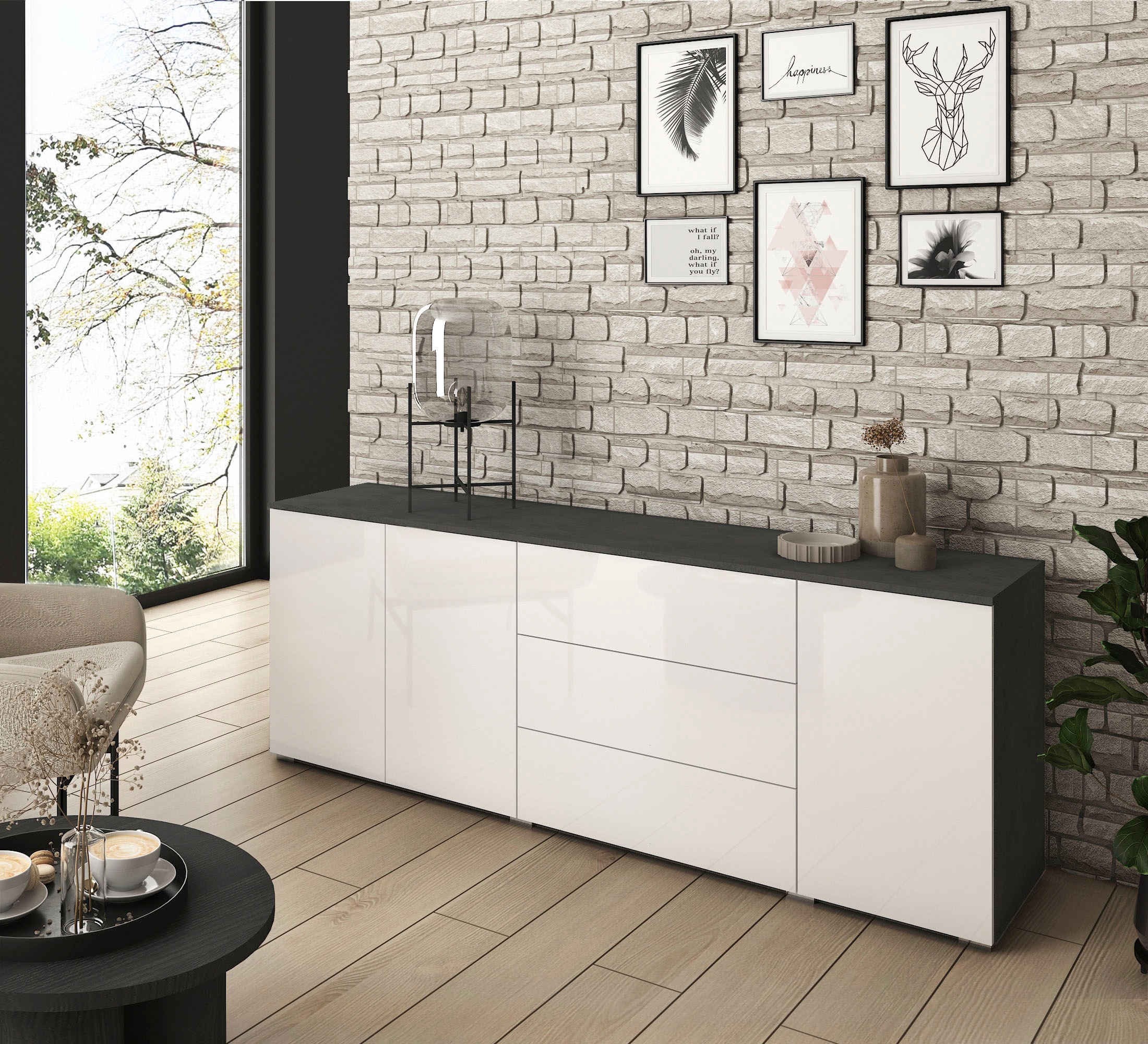 INOSIGN Sideboard "PARIS", (1 St.), Moderne 190cm breite grifflose Kommode, vielseitig einsetzbar