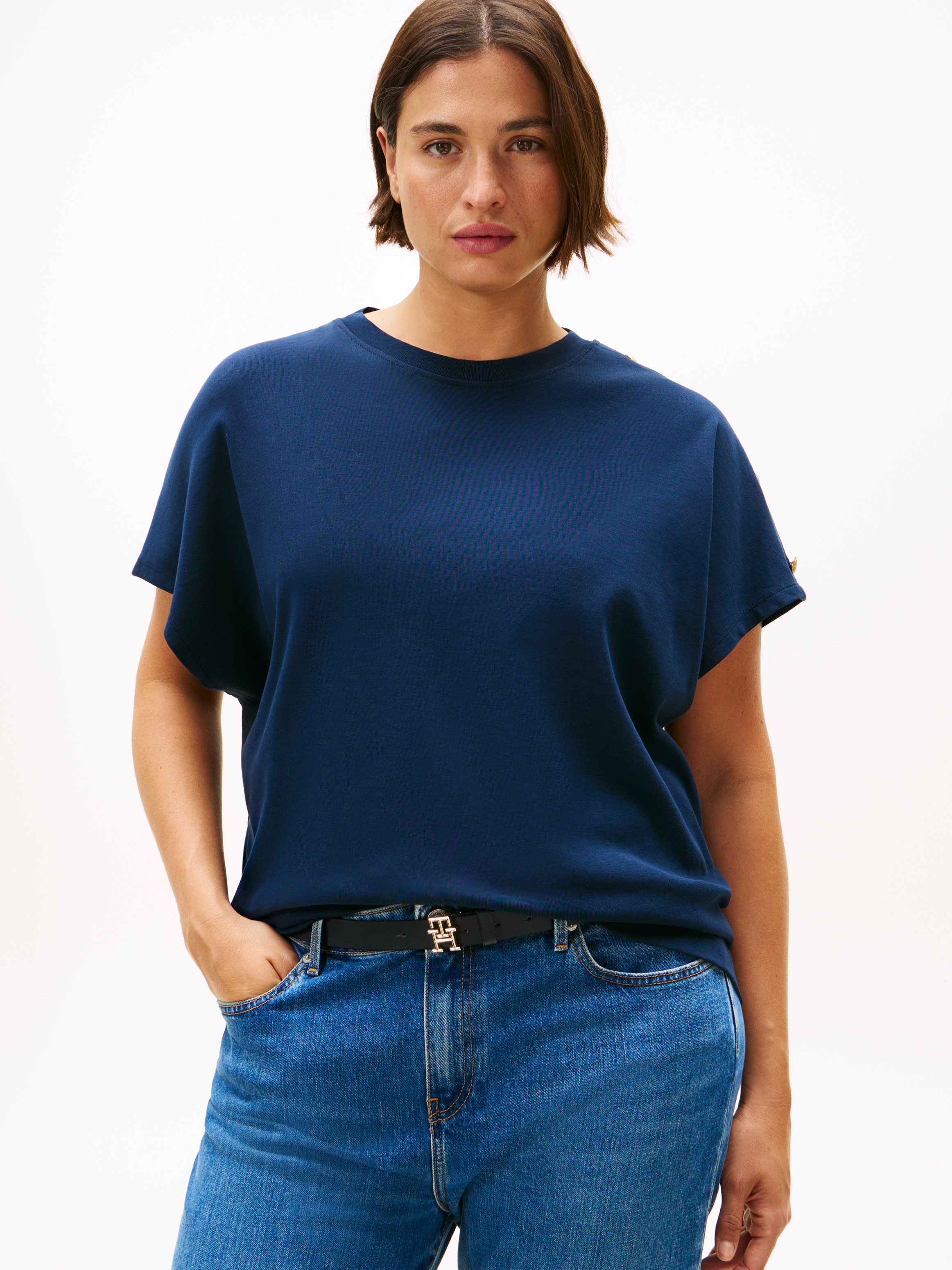 Tommy Hilfiger Curve Kurzarmshirt "CRV GOLD BUTTON SS TEE", in großen Größe günstig online kaufen