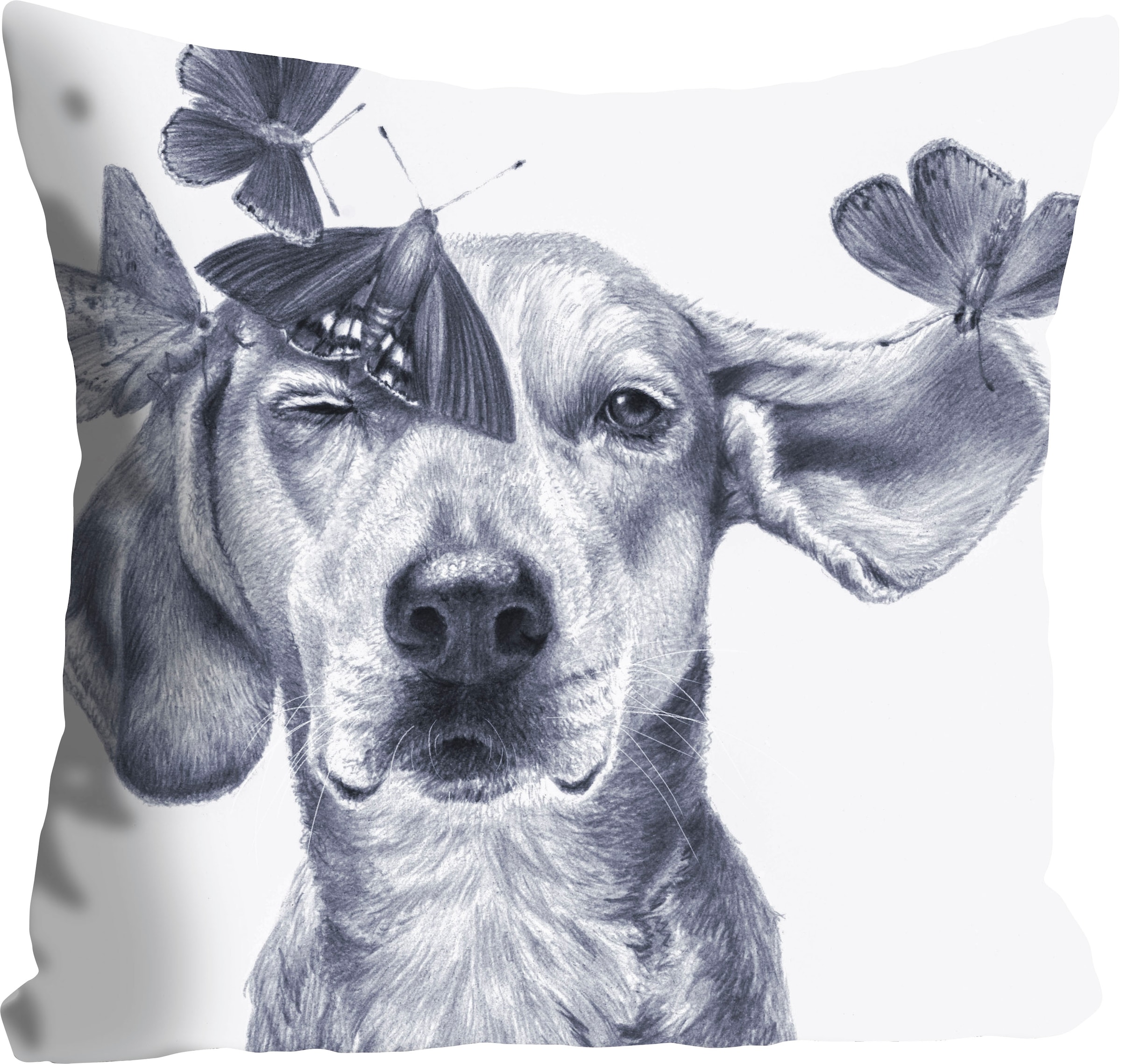 queence Dekokissen »Buttercup«, mit einem Hund und Schmetterlingen