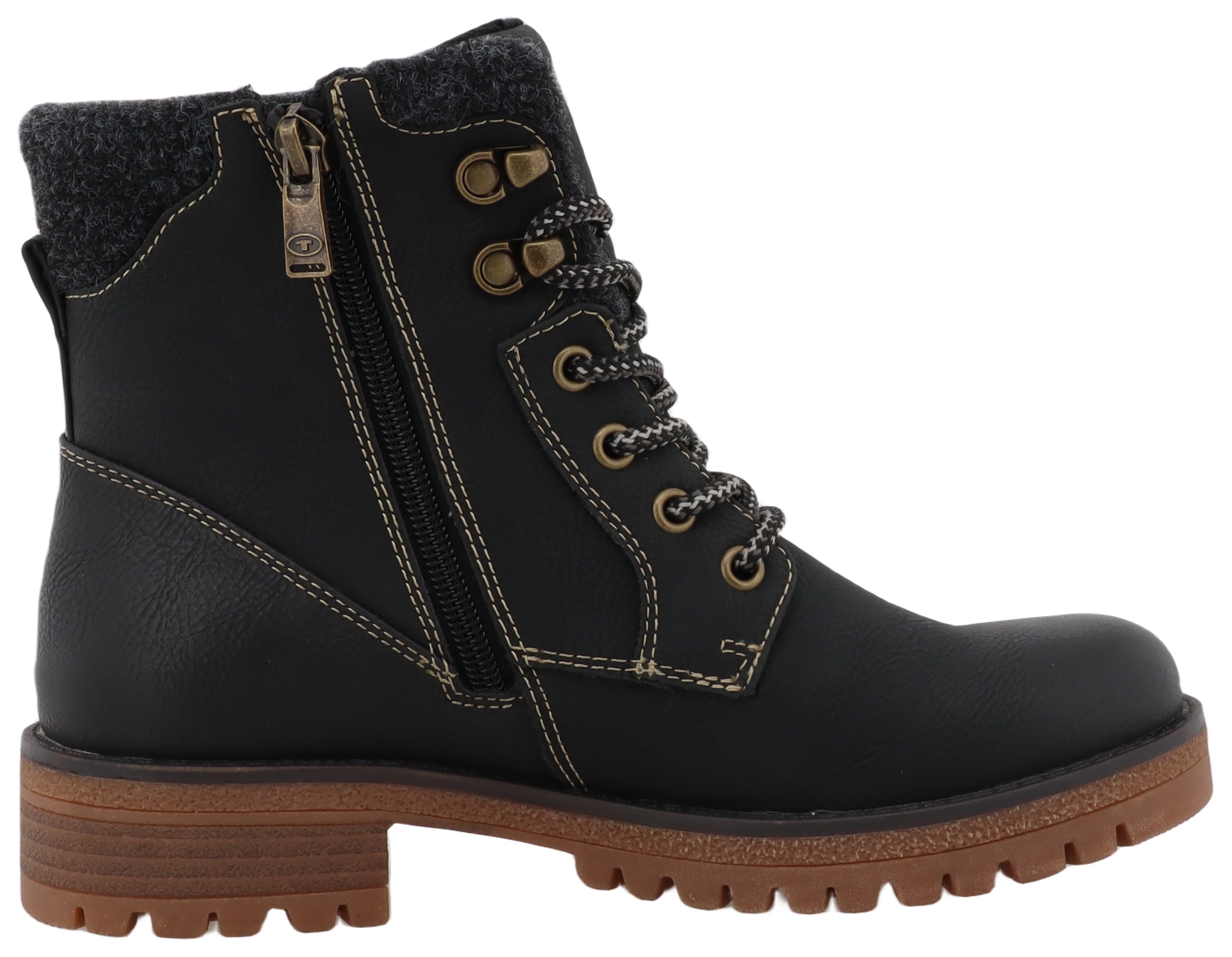 TOM TAILOR Schnürboots, Blockabsatz, Outdoorschuh, Schnürstiefelette mit Reißverschluss