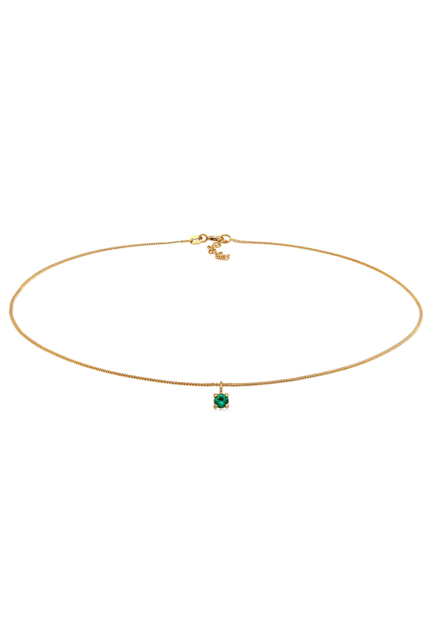 ELLI Damen Choker "Halskette Choker Synthetischer Smaragd 925 Silber", Silber 925 (Sterlingsilber), gold, Silber 925 (Sterlingsilber), Halsketten