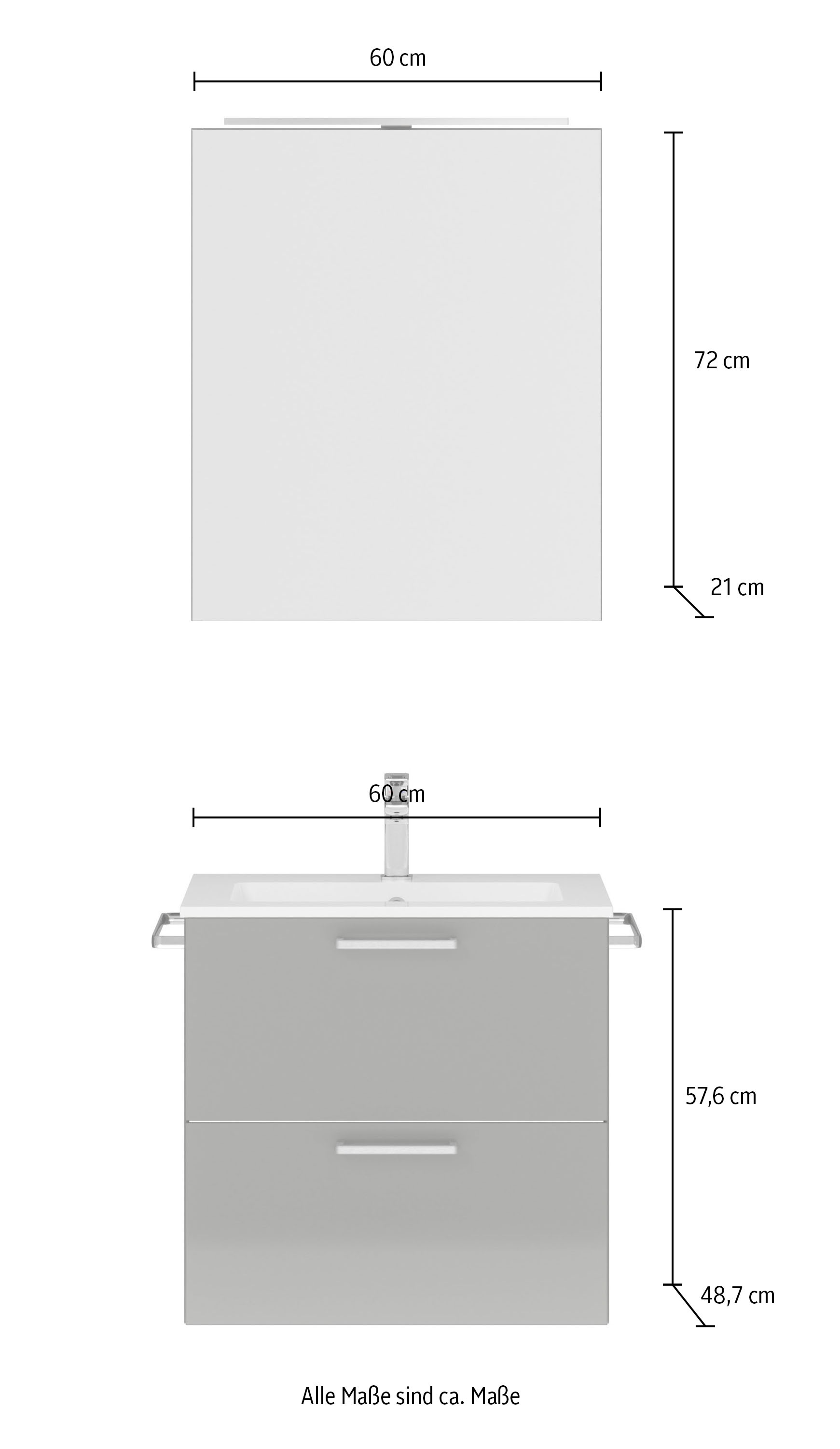 nobilia® Badmöbel-Set »Tolvina«, (2 St., vormontiert, mit Soft-Close), inkl. Spiegelschrank mit Beleuchtung und Dimmerfunktion, in 4 Breiten