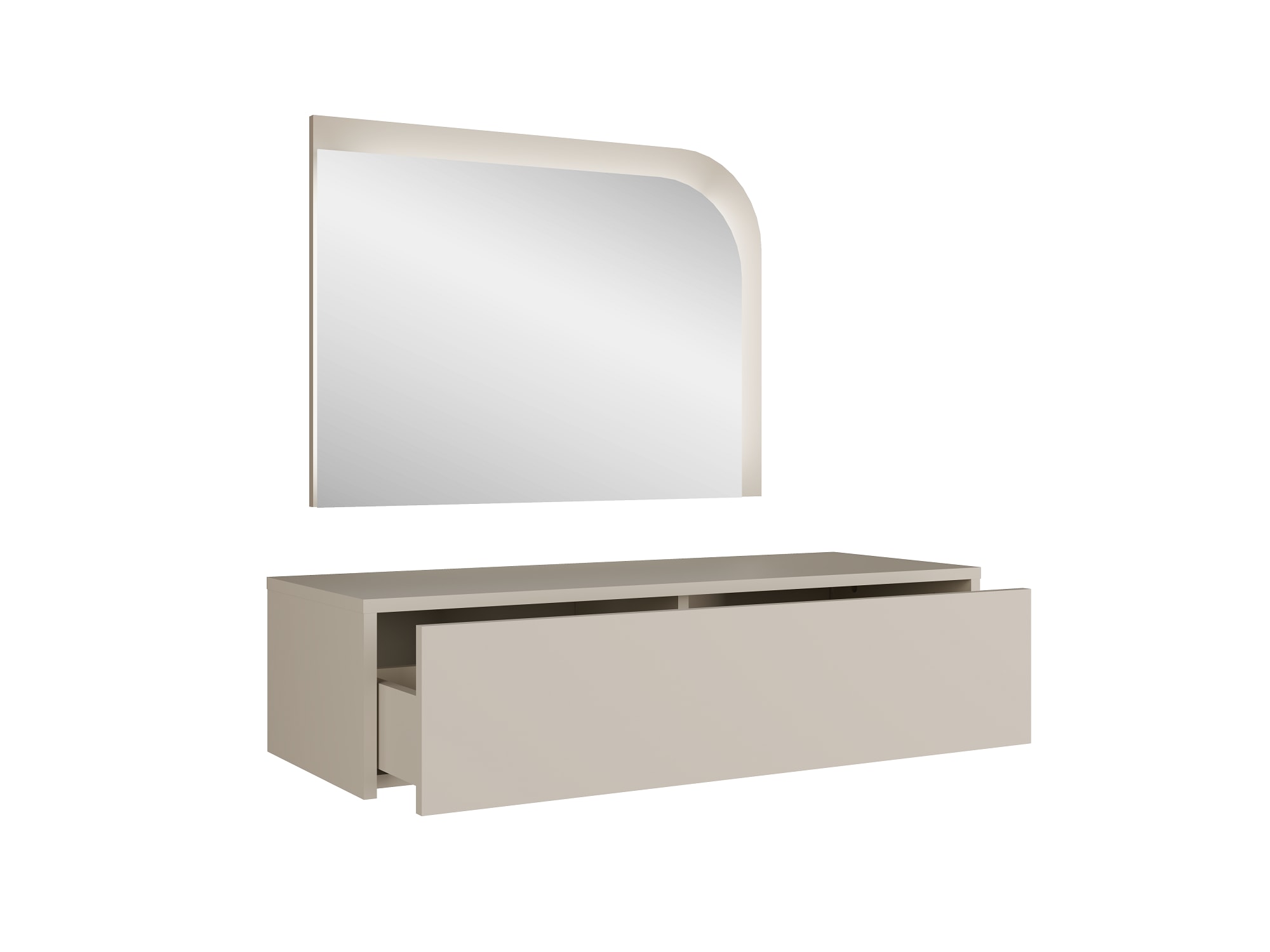 OTTO home Schminktisch »NANCY wandhängender Frisiertisch mit Spiegel, Beleuchtung, cashmere« Kosmetiktisch mit Schublade, LED, Soft-Close, B/T/H 93/35/23,2 cm