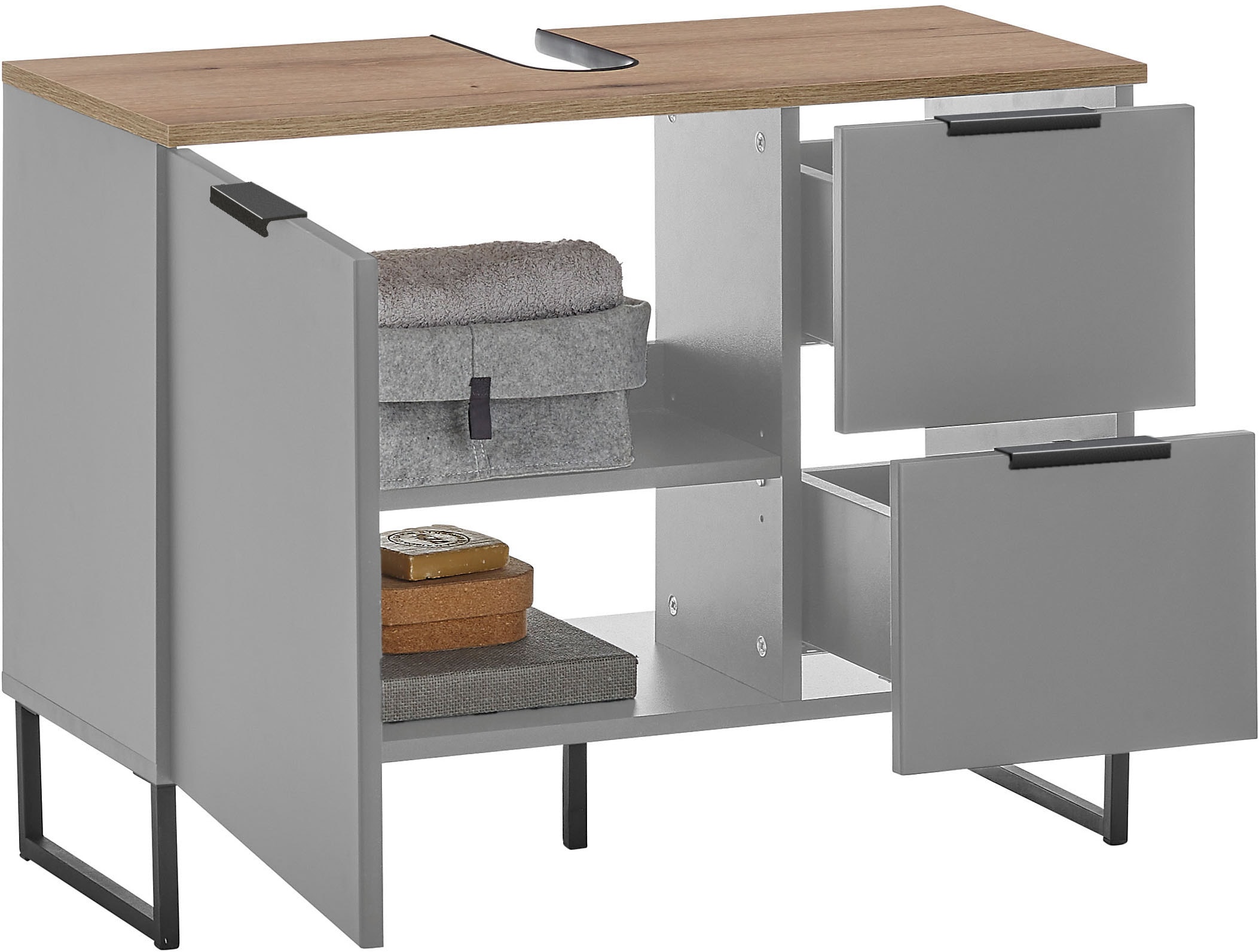 BASIC by Balculina Waschbeckenunterschrank »Denver Waschbeckenunterschrank, Badezimmerschrank BxHxT 80x60x35«, (1 St.), Breite 80 cm, Tür L/R montierbar, Softclose
