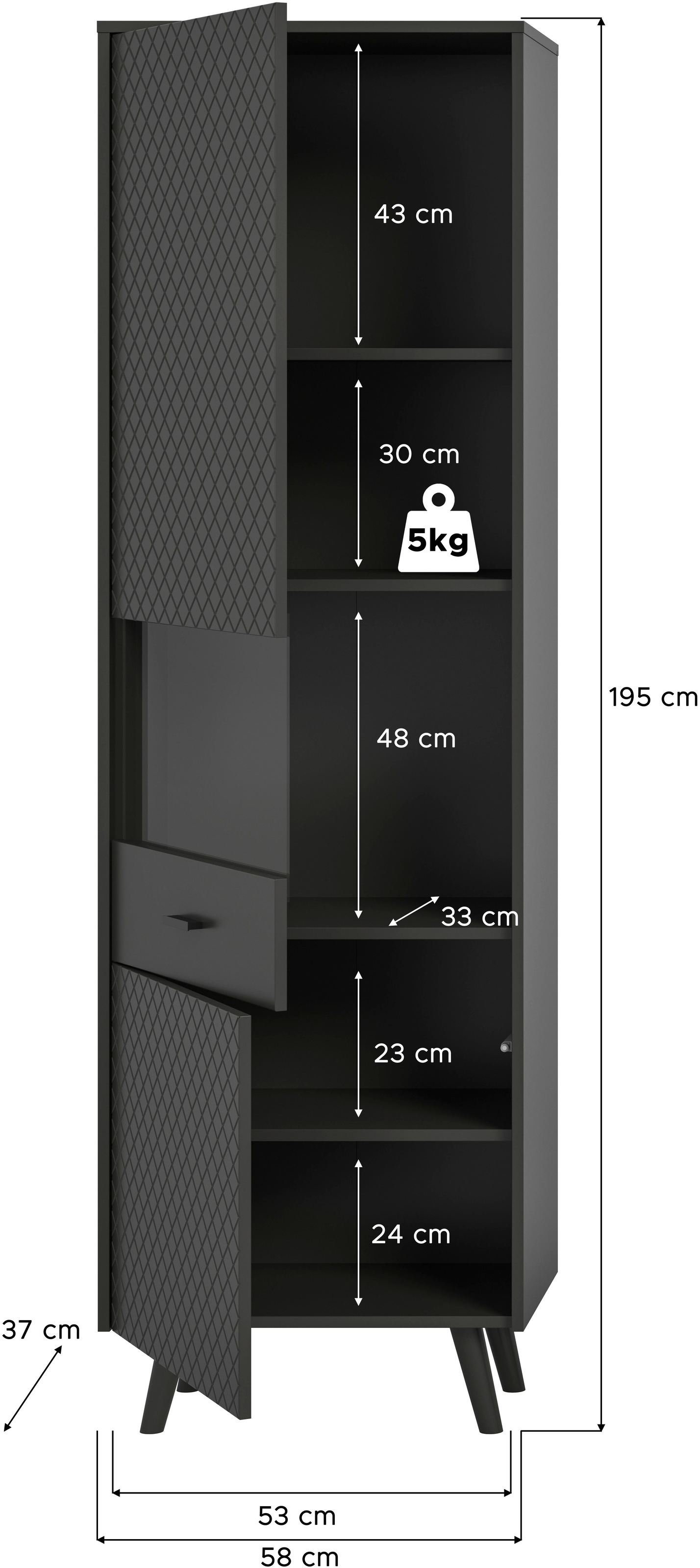 Home affaire Vitrine »RHOMBUS, hochwertige MDF-Front mit Karo-Optik« 1 Stk. tlg. Vitrine, Schrank, Wohnzimmer, Esszimmer