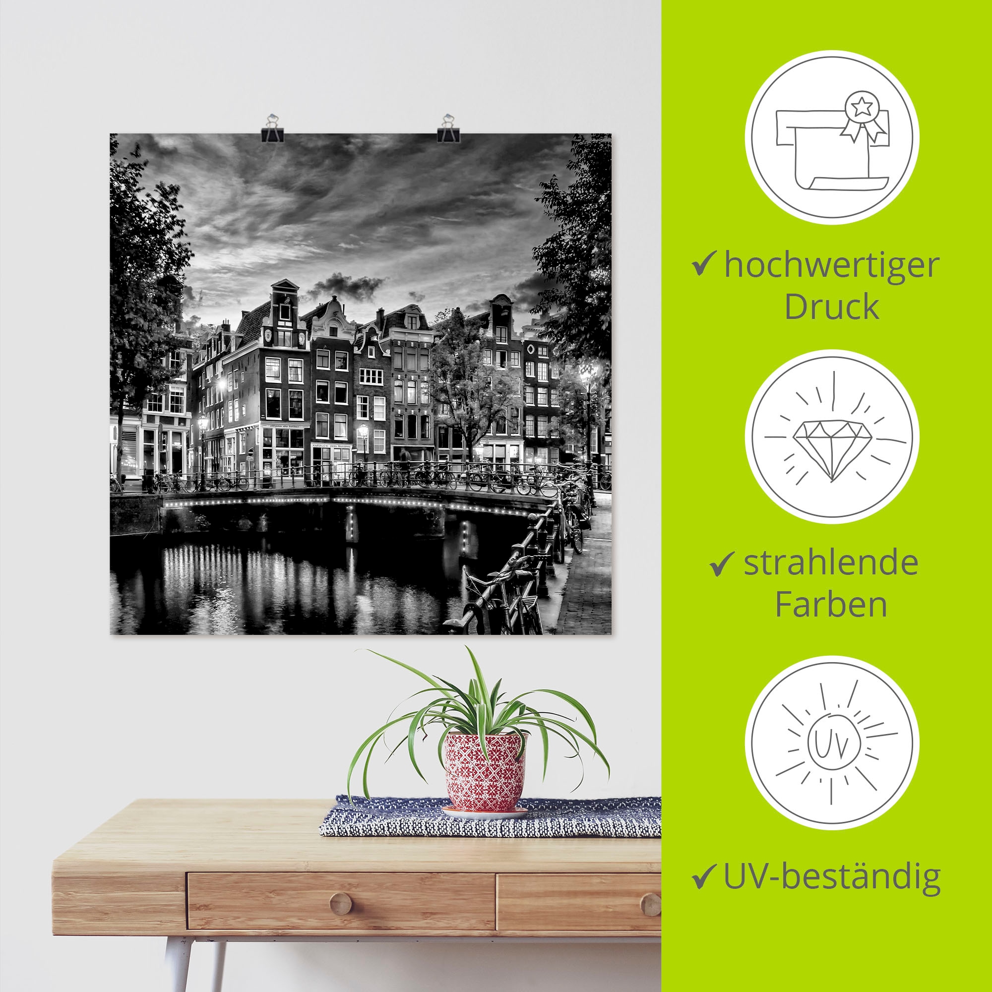 Artland Wandbild »Amsterdam Abendidylle«, Amsterdam, (1 St.), als Leinwandbild, Poster, Wandaufkleber in verschied. Größen