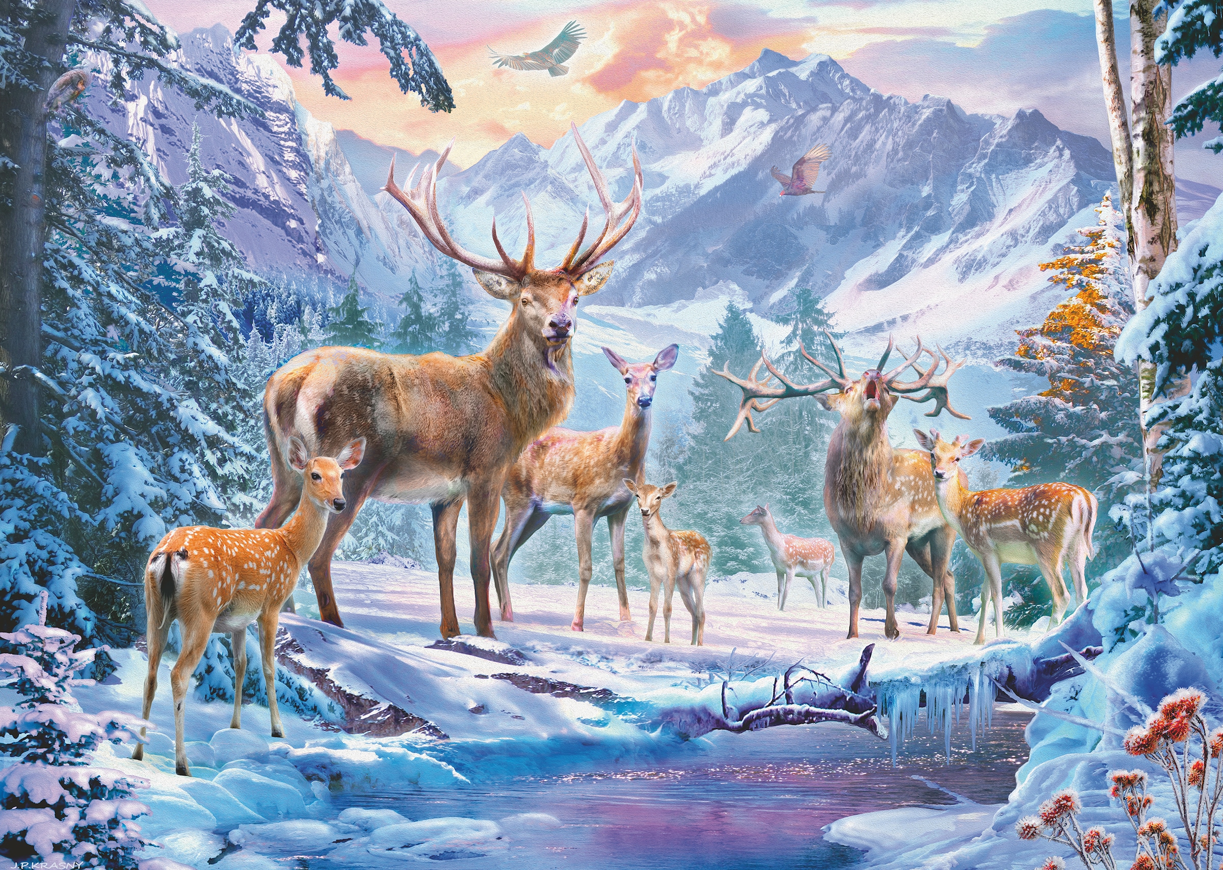 Ravensburger Puzzle »Rehe und Hirsche im Winter«, Made in Germany