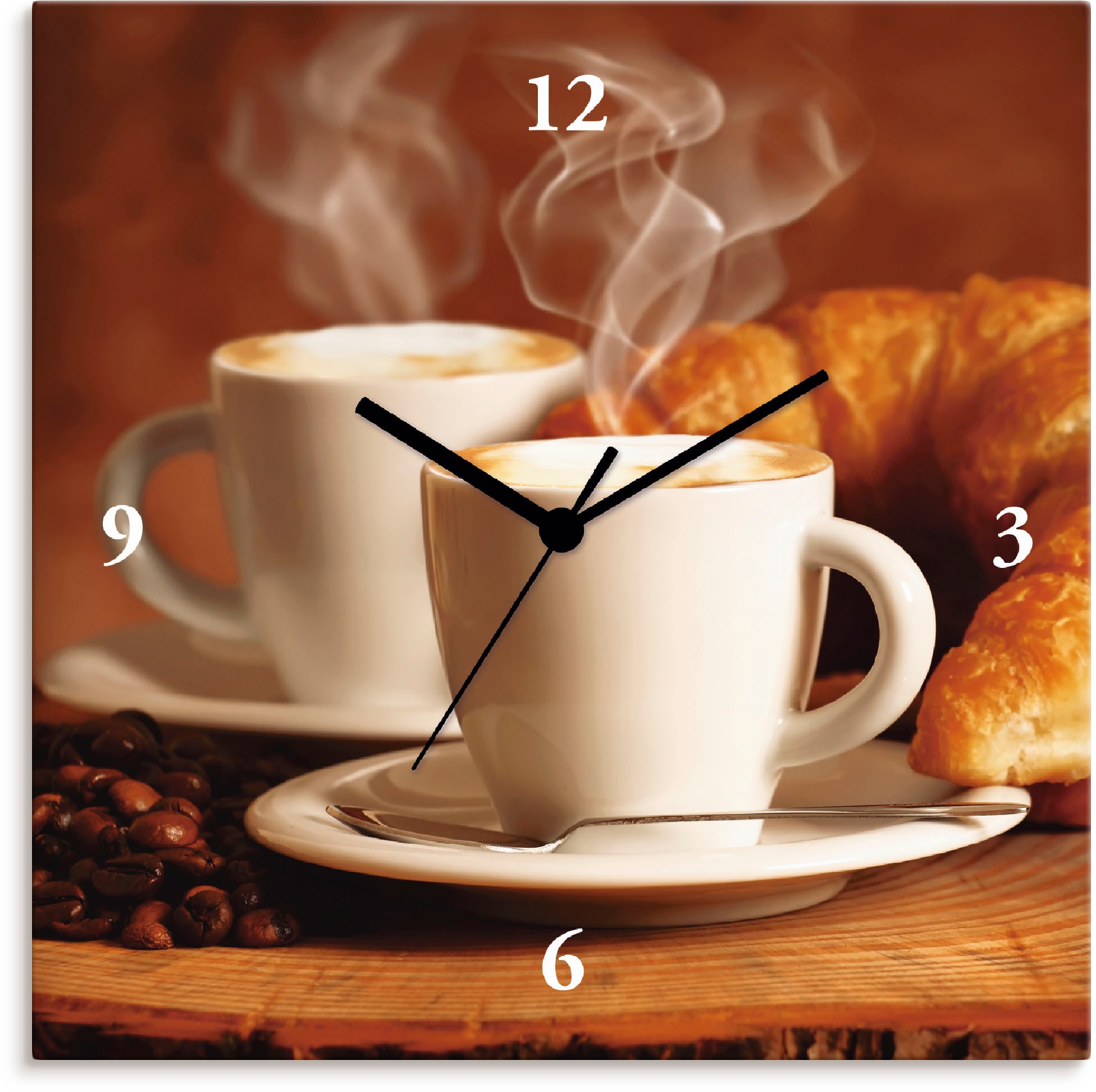 Wanduhr »Dampfender Cappuccino und Croissant«, wahlweise mit Quarz- oder Funkuhrwerk,...