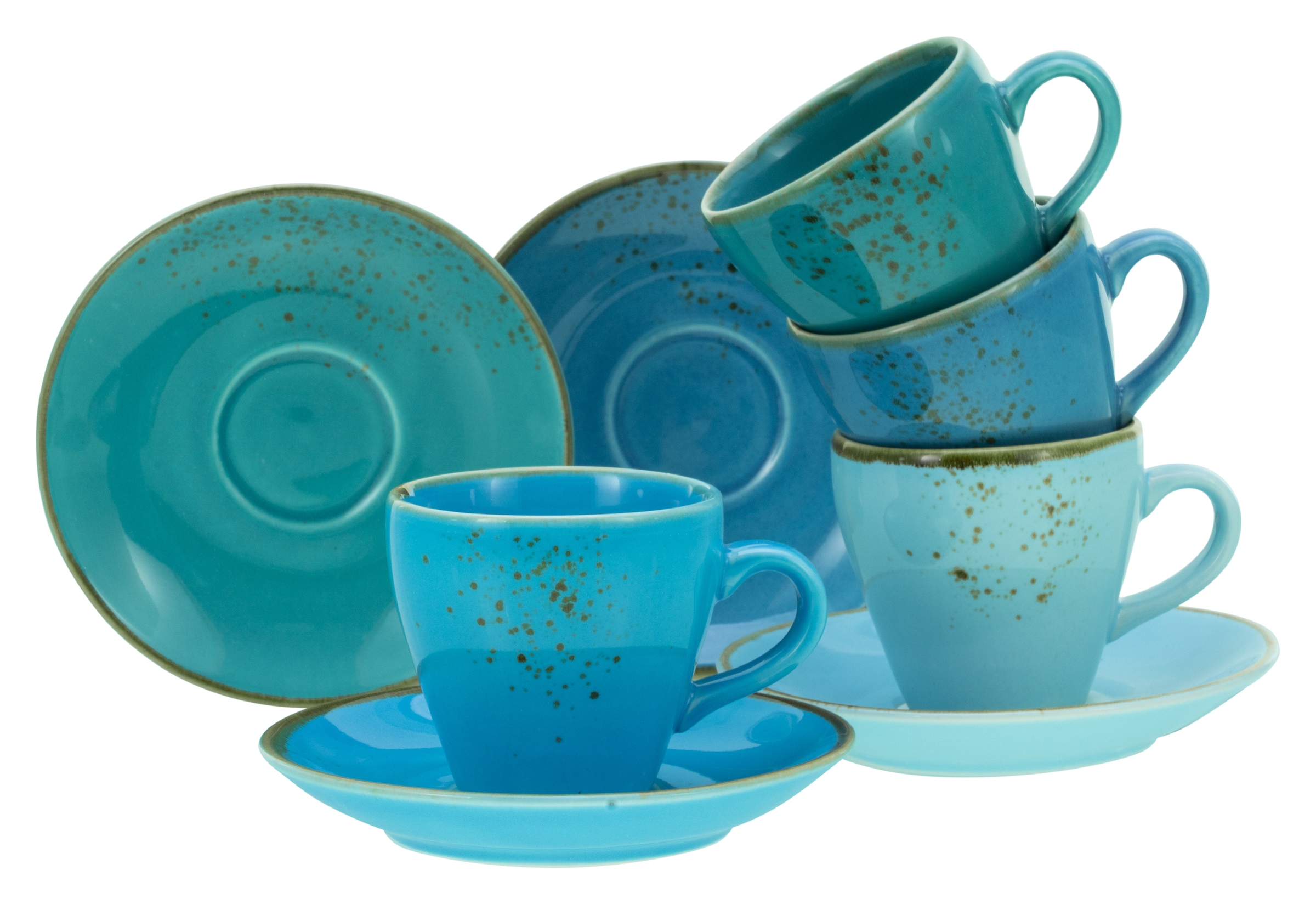 CreaTable Espressotasse »Kaffeetasse NATURE COLLECTION Aqua« Tassen Set, aktuelle Blautöne mit Sprenkel, 4 Tassen, 4 Untertassen