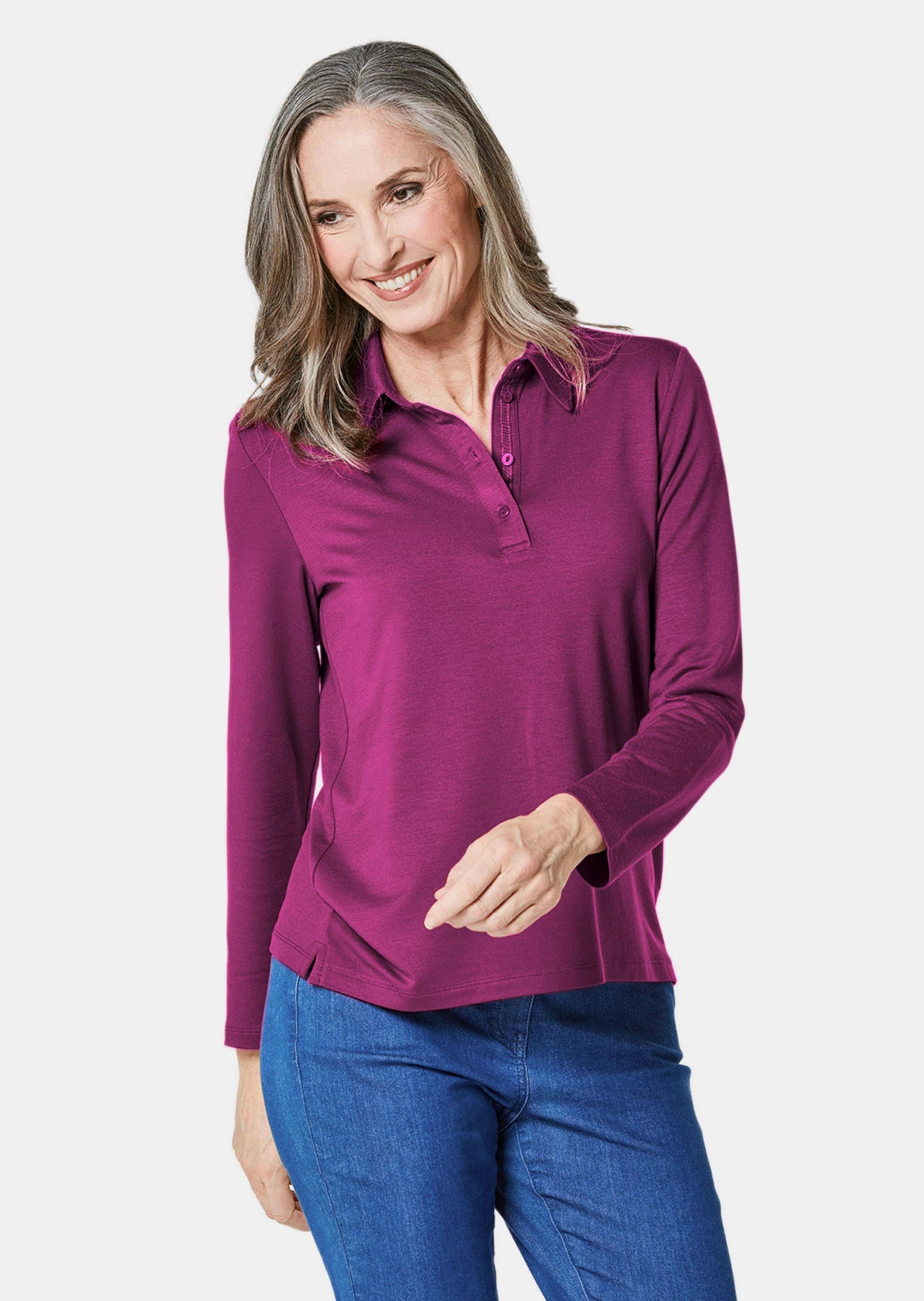 GOLDNER Poloshirt »Langarm Poloshirt mit Schmuckband an Knopfleiste«