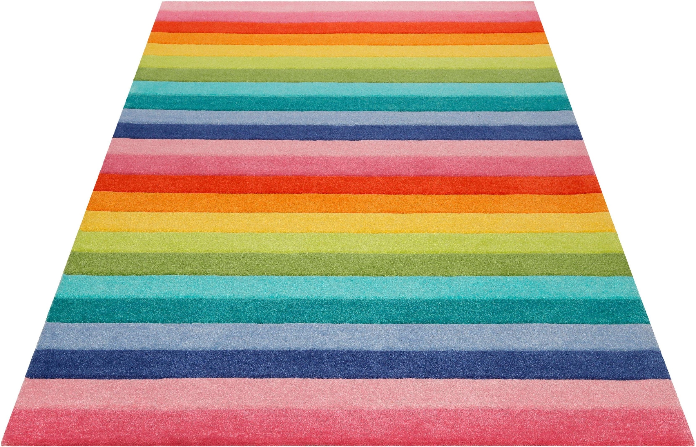 Kinderteppich »Rainbow Stripes«, rechteckig, Regenbogen Farben, Konturenschnitt