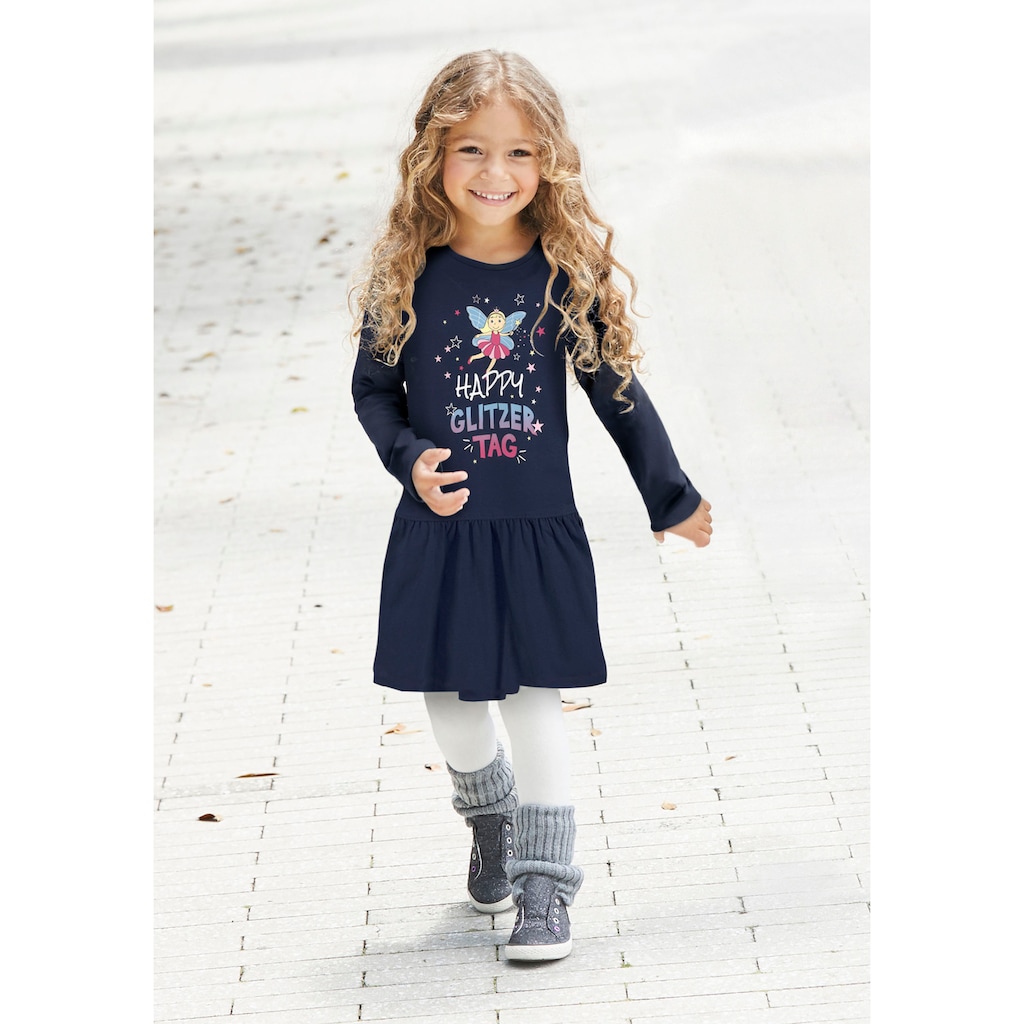 KIDSWORLD Jerseykleid »HAPPY GLITZER TAG«, mit glitzerndem Print