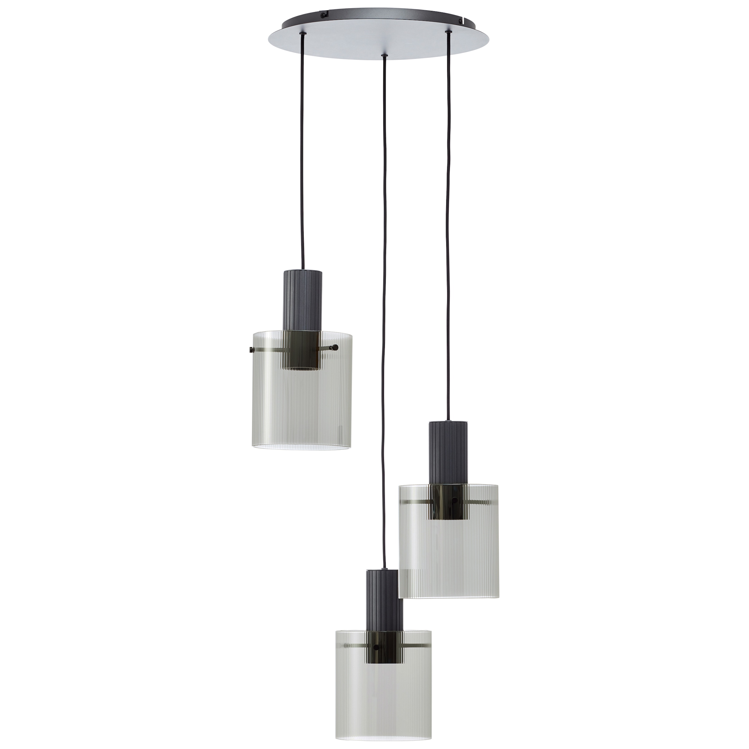 Brilliant Pendelleuchte »Riffelini«, 3 flammig, Leuchtmittel E27 | ohne Leuchtmittel, 150 x 48 cm, 3x E27, kürzbar, geriffeltes Rauchglas, anthrazit