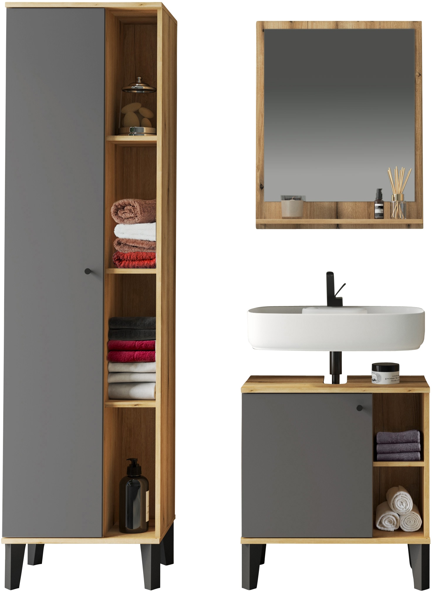 Home affaire Badmöbel-Set "OSLO, Bad im skandinavischen Design" Set, 3 Stk. günstig online kaufen