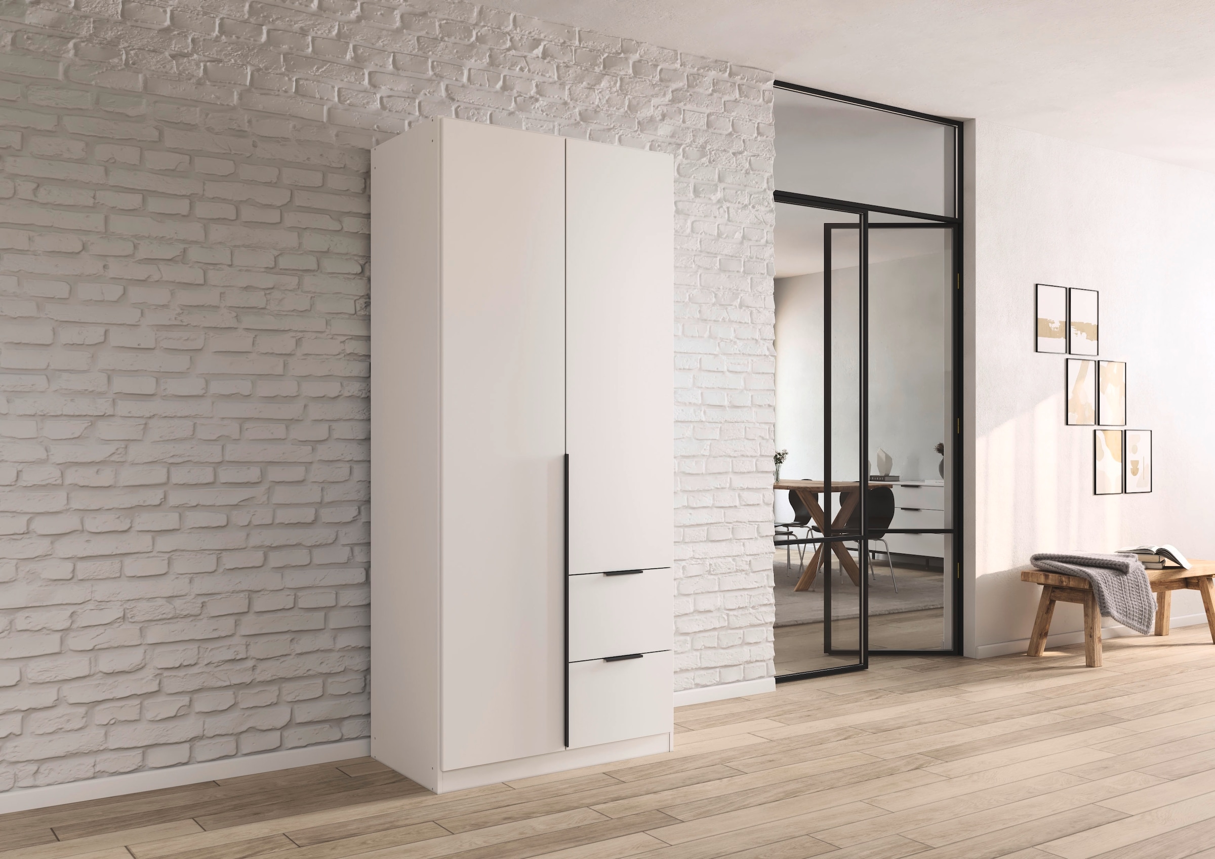 OTTO home Drehtürenschrank »Kleiderschrank Schrank Garderobe AGORDO mit Dekor- oder Hochglanzfront« in zwei Griff-Farben, Breite 91 cm,  mit Außenschubkästen, Serie in 7 Breiten und 2 Höhen MADE IN GERMANY