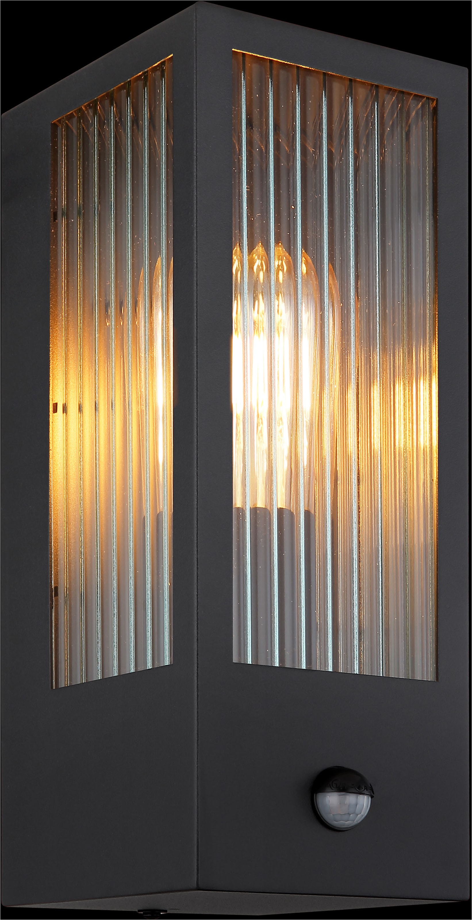 GLOBO LIGHTING Außen-Wandleuchte »GUNDULA«, Leuchtmittel E27 | ohne Leuchtmittel, Außenlampe/schwarz/IP44/Terrasse/Wand/Sensor/Glas gerillt