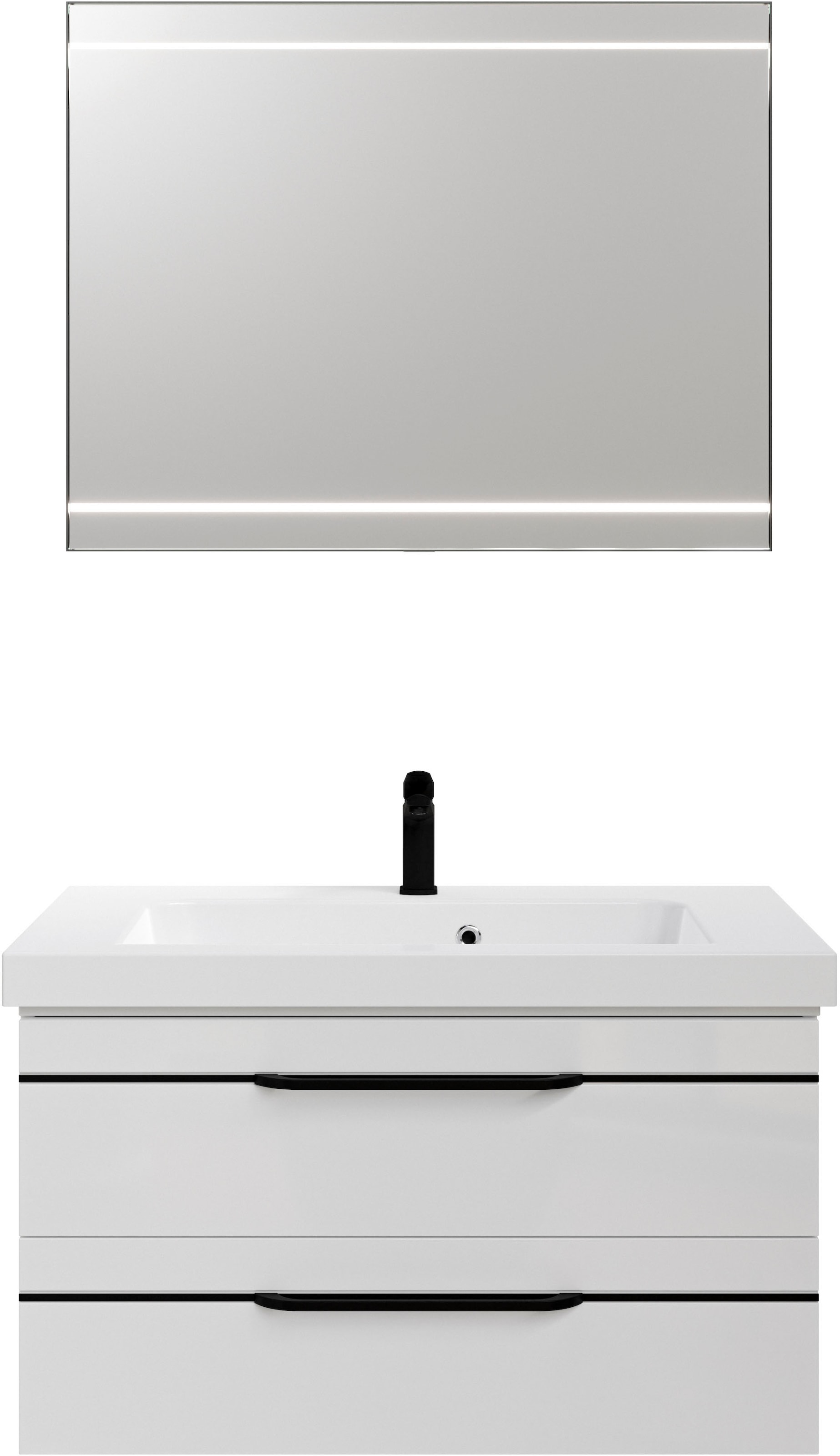 Saphir Badmöbel-Set »Balto 2-teilig Mineralmarmor-Waschtisch mit LED-Spiegel, Waschplatz«, (2 St.), 92 cm breit, mit 2 Schubladen, Badschrank inkl. Schubladendämpfer